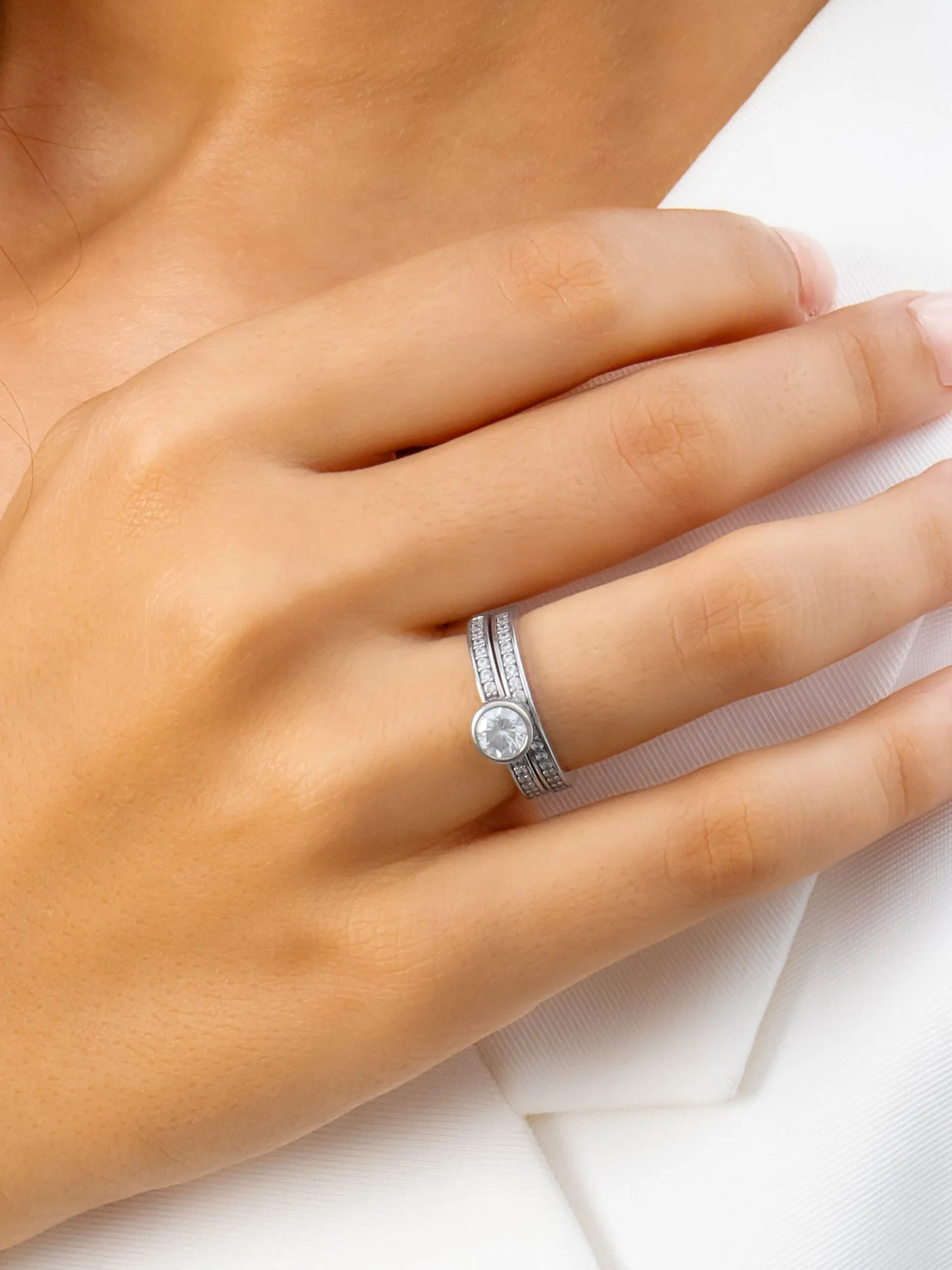 1 Carat American Diamond Solitaire Ring With A Band