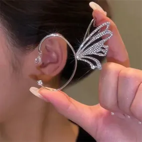 1 pc Butterfly Clip Earrings Ear Cuff Exquisite Fashion Crystal Metal Silver Needle Ear Clip Earring