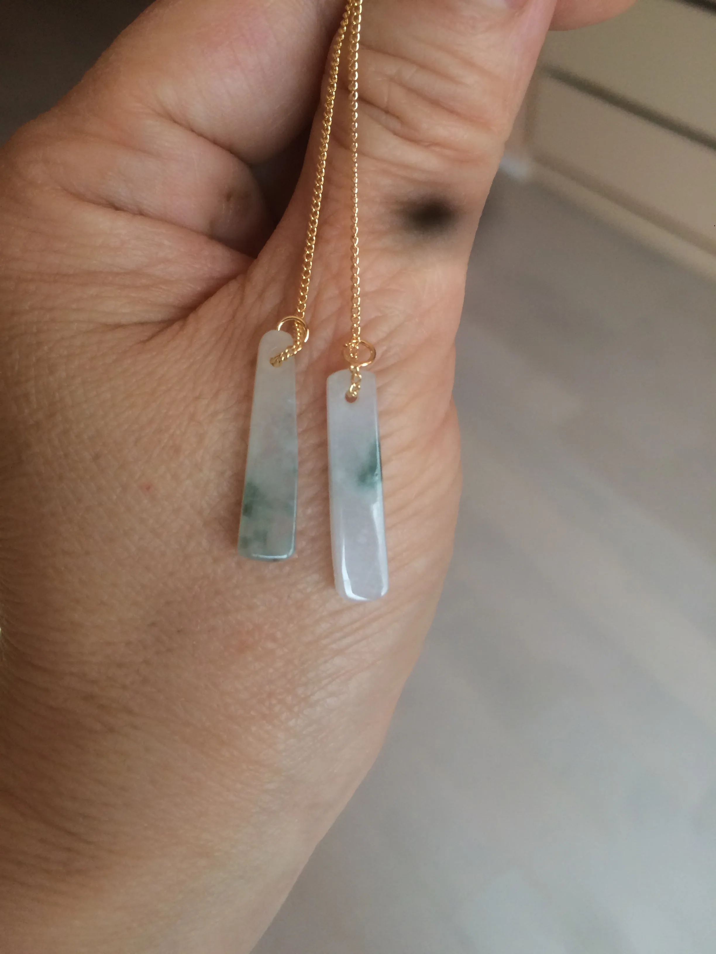 100% Natural icy watery green Misty rain (烟雨江南) safe and sound dangling jadeite Jade earring C22