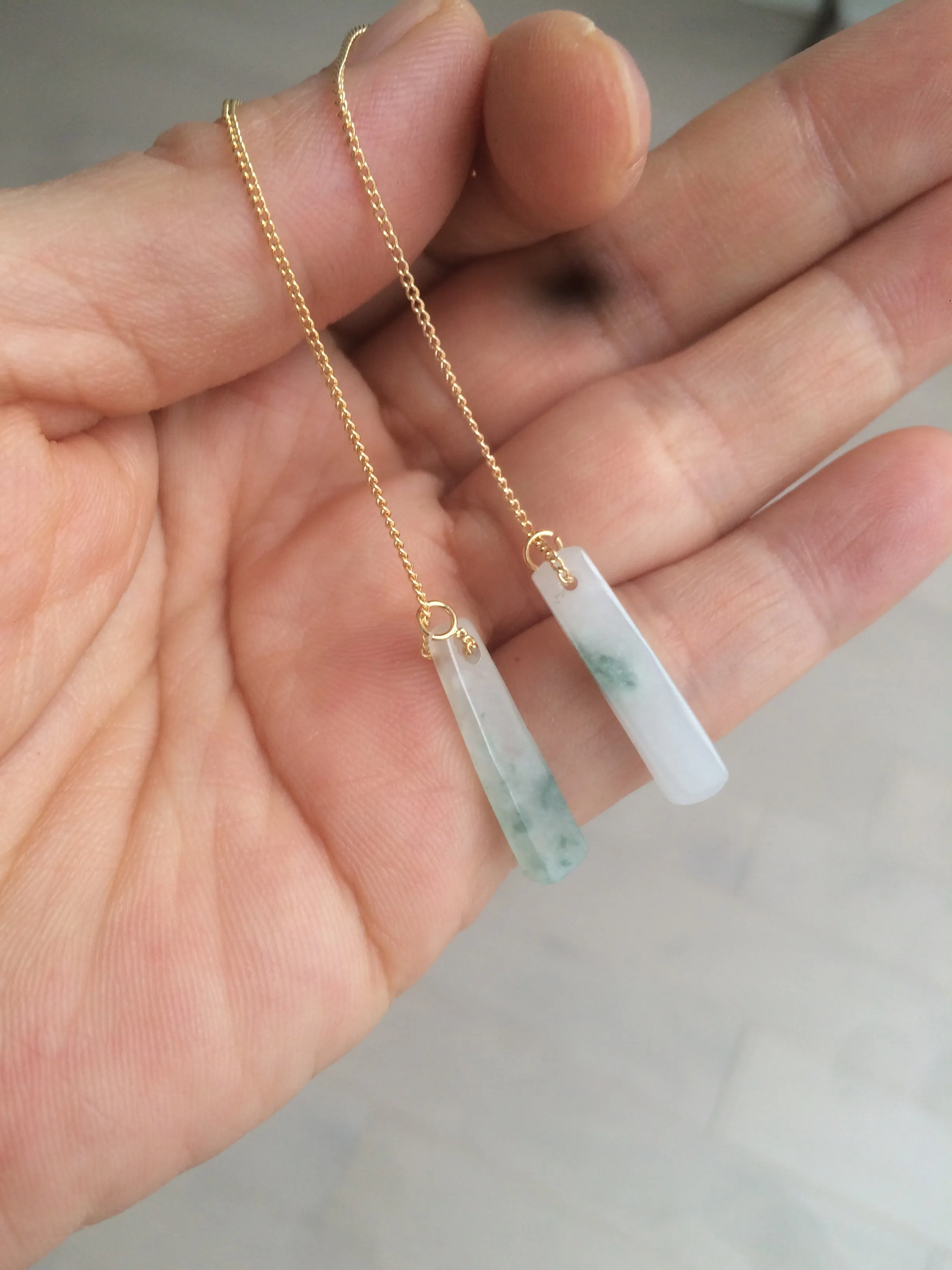 100% Natural icy watery green Misty rain (烟雨江南) safe and sound dangling jadeite Jade earring C22