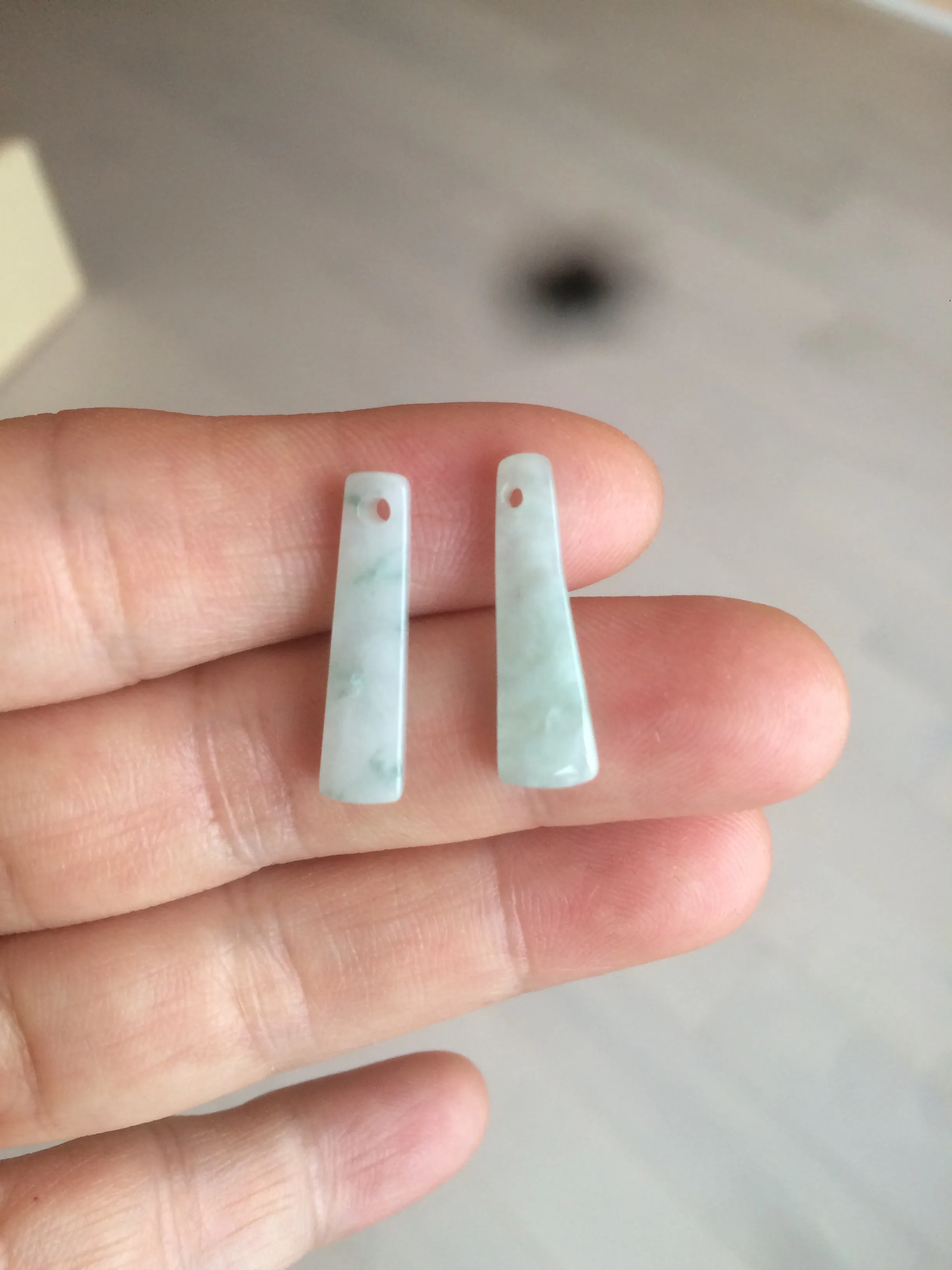 100% Natural icy watery green Misty rain (烟雨江南) safe and sound dangling jadeite Jade earring C22