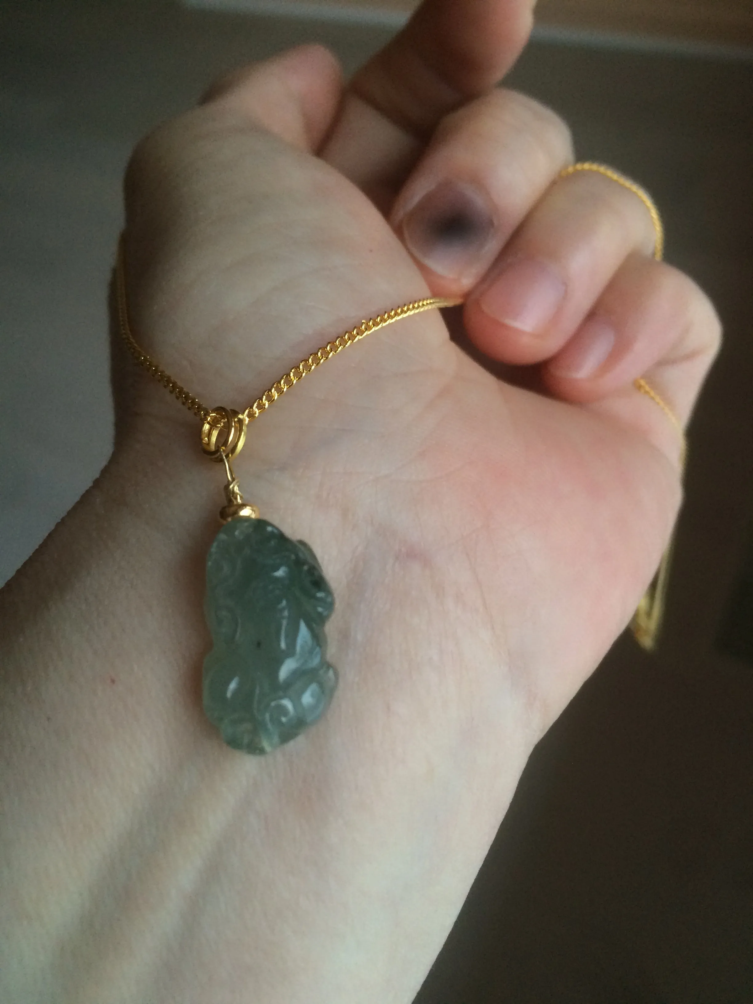 100% natural type A icy watery jadeite jade green/white 3D PiXiu(貔貅) pendant necklace C30