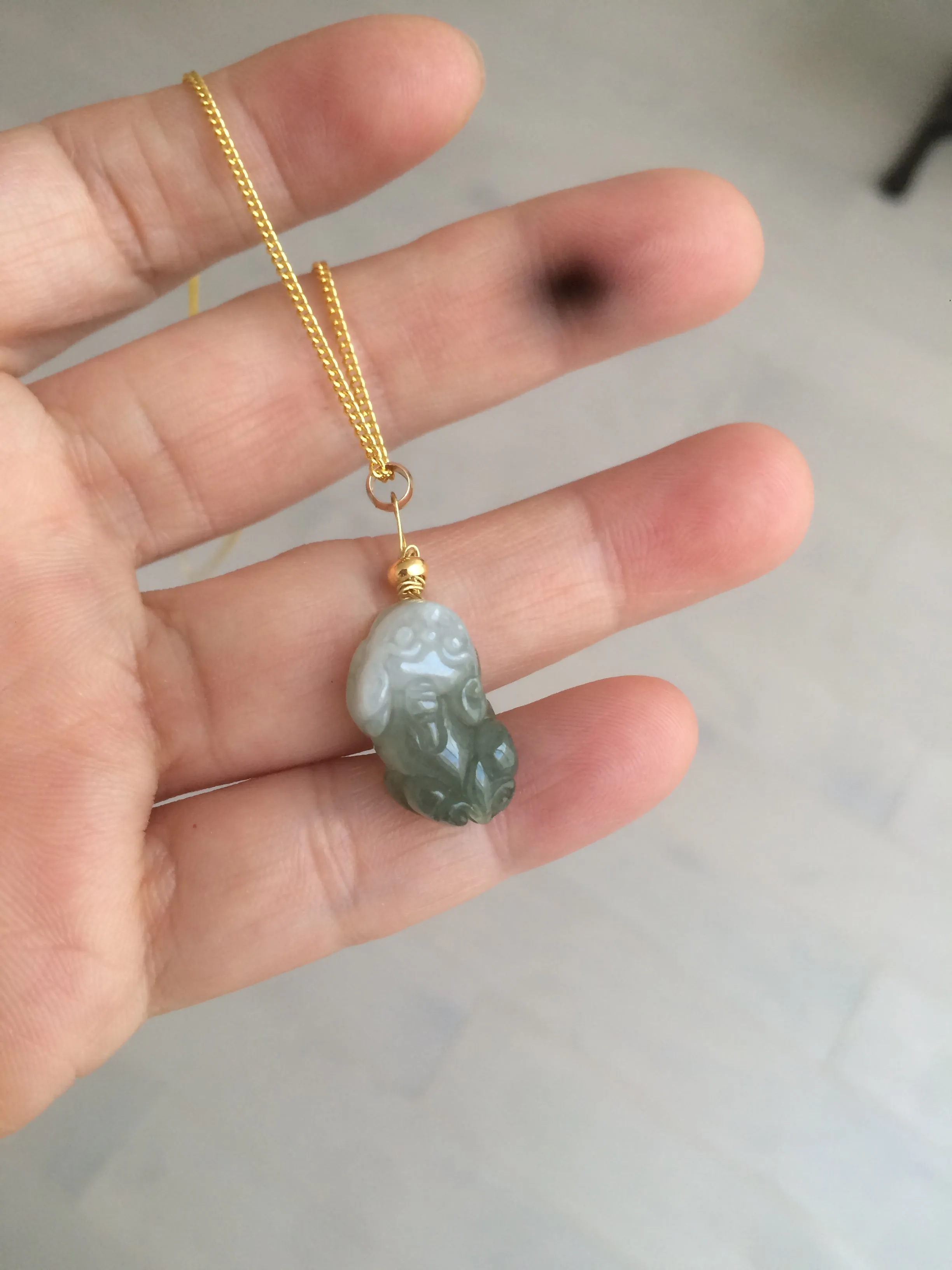 100% natural type A icy watery jadeite jade green/white 3D PiXiu(貔貅) pendant necklace C30