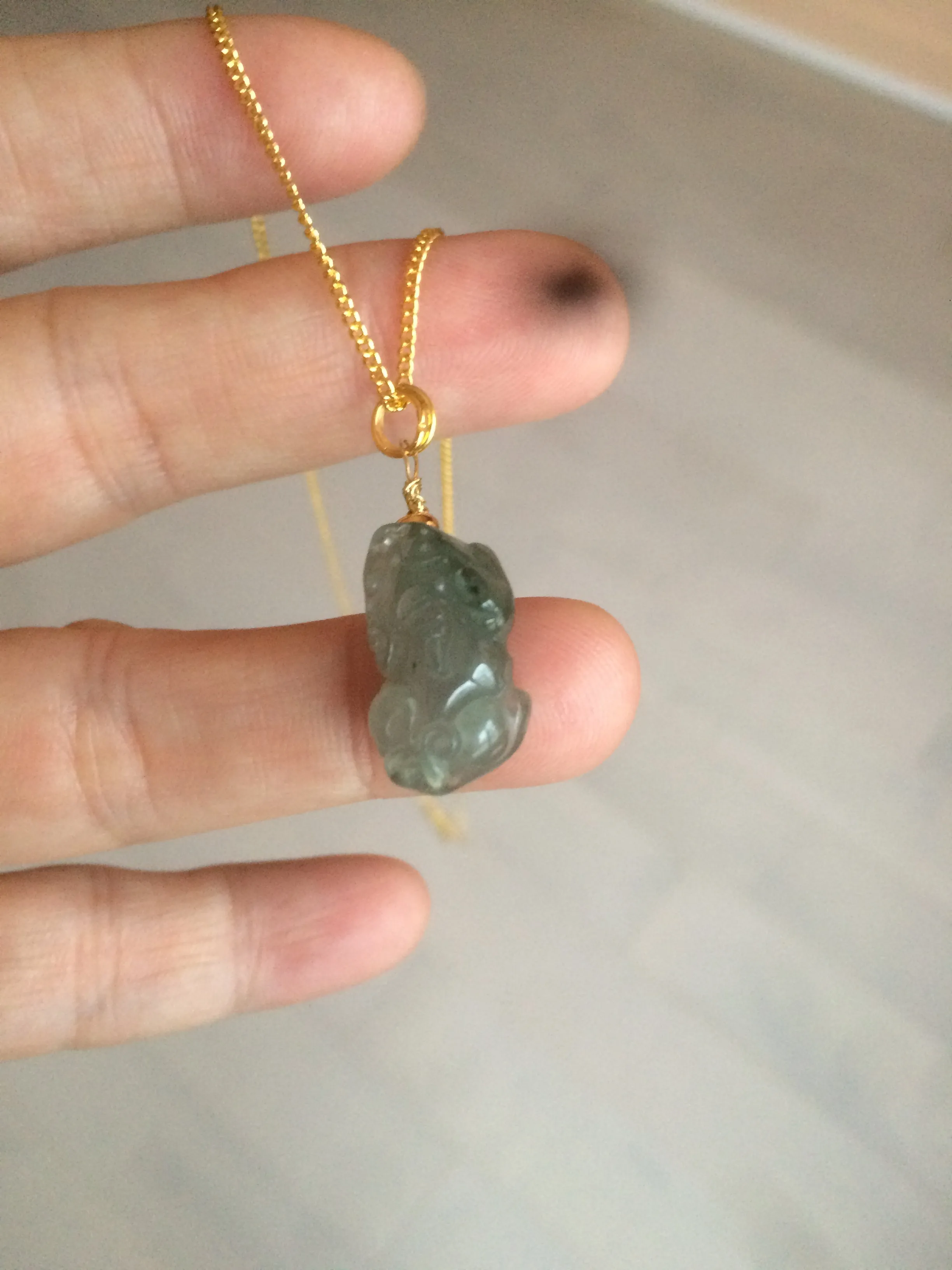 100% natural type A icy watery jadeite jade green/white 3D PiXiu(貔貅) pendant necklace C30