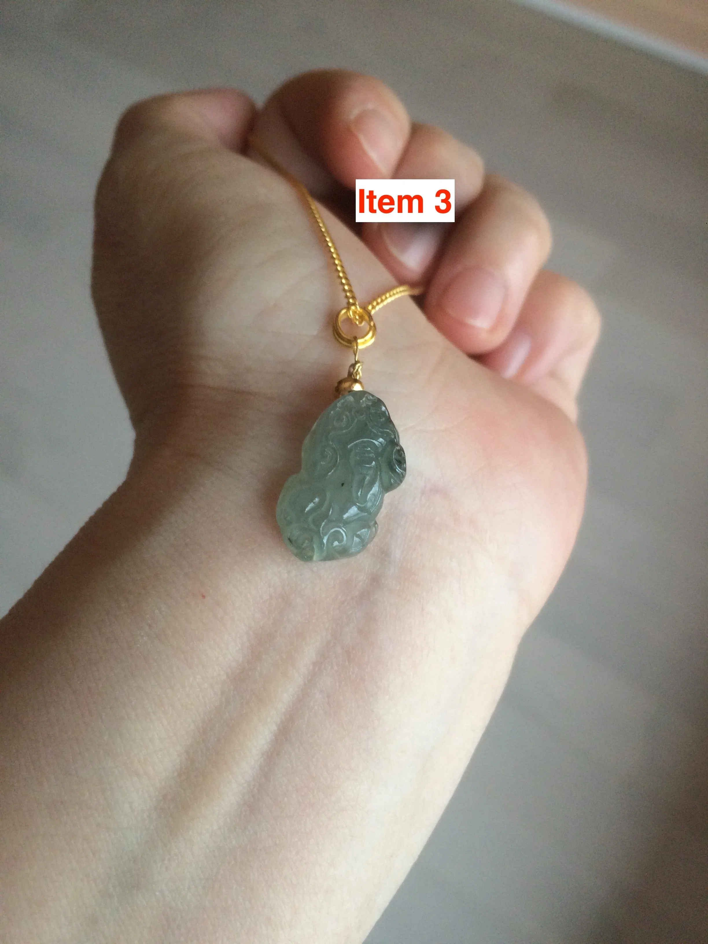 100% natural type A icy watery jadeite jade green/white 3D PiXiu(貔貅) pendant necklace C30