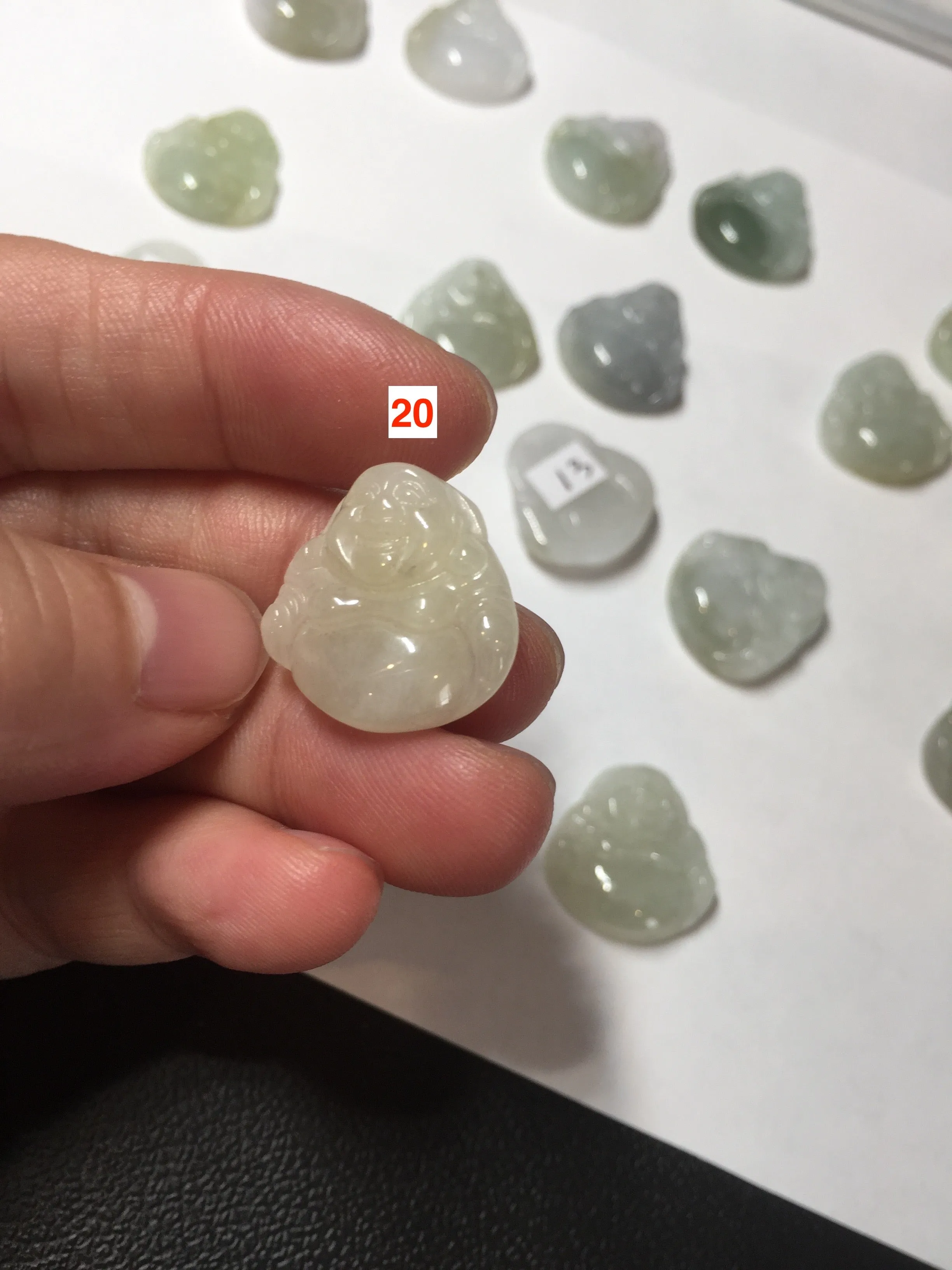 100% Natural type A icy watery light green white small happy Buddha (拇指佛) jadeite Jade pendant grooup F131