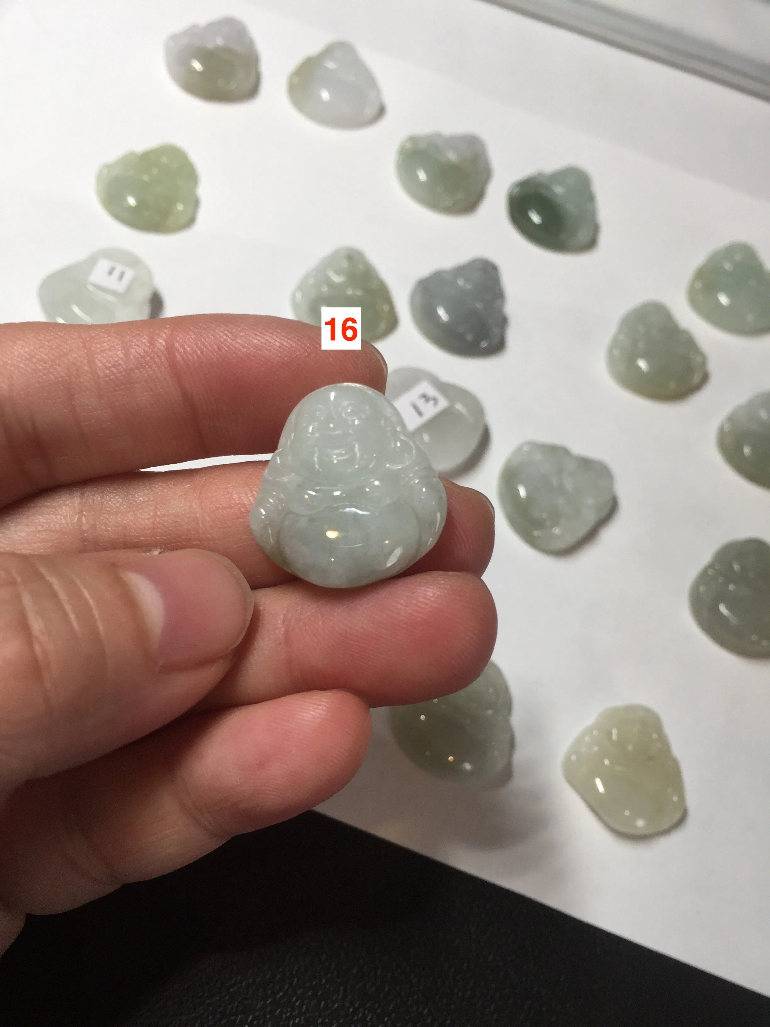 100% Natural type A icy watery light green white small happy Buddha (拇指佛) jadeite Jade pendant grooup F131