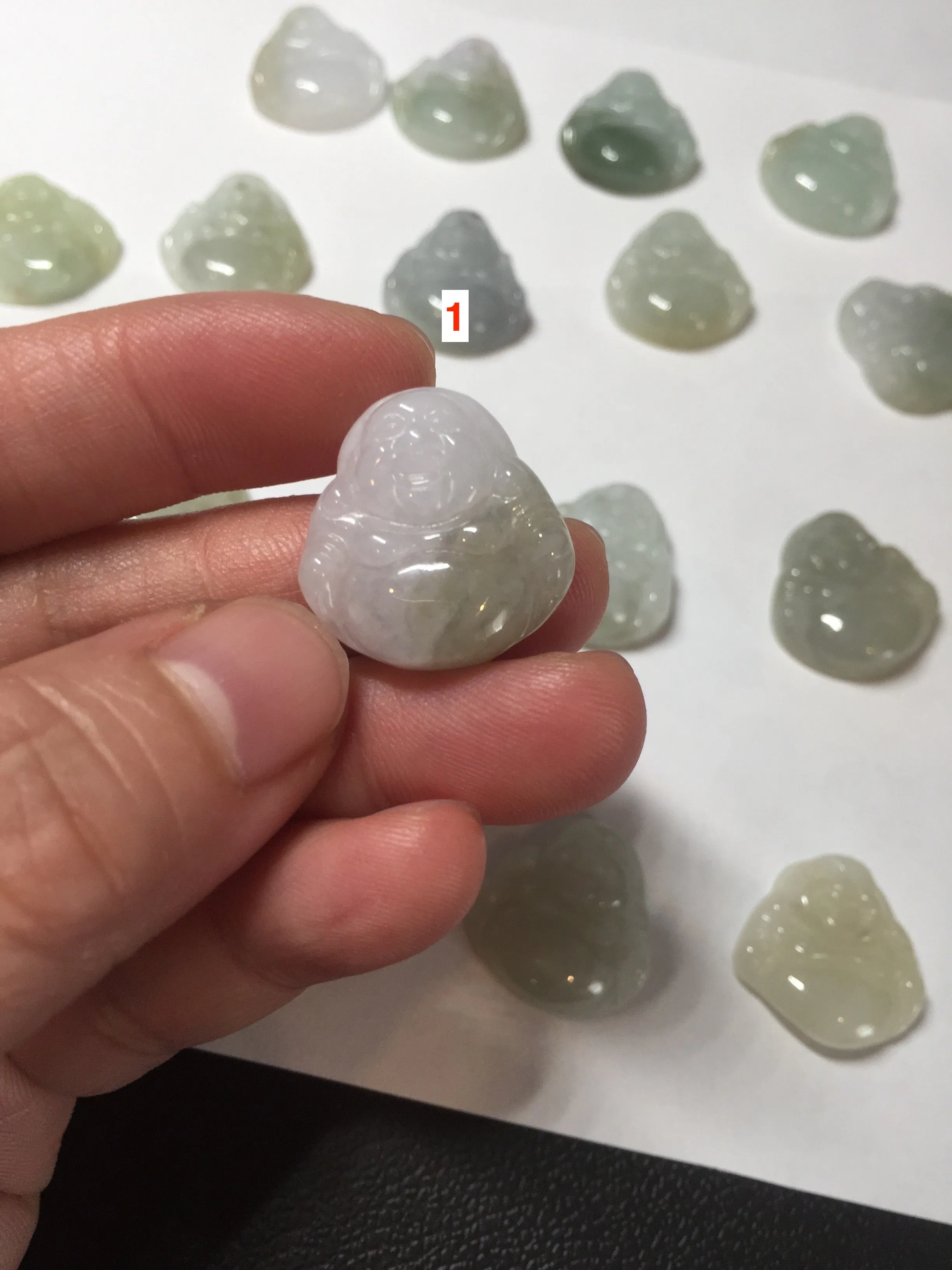 100% Natural type A icy watery light green white small happy Buddha (拇指佛) jadeite Jade pendant grooup F131