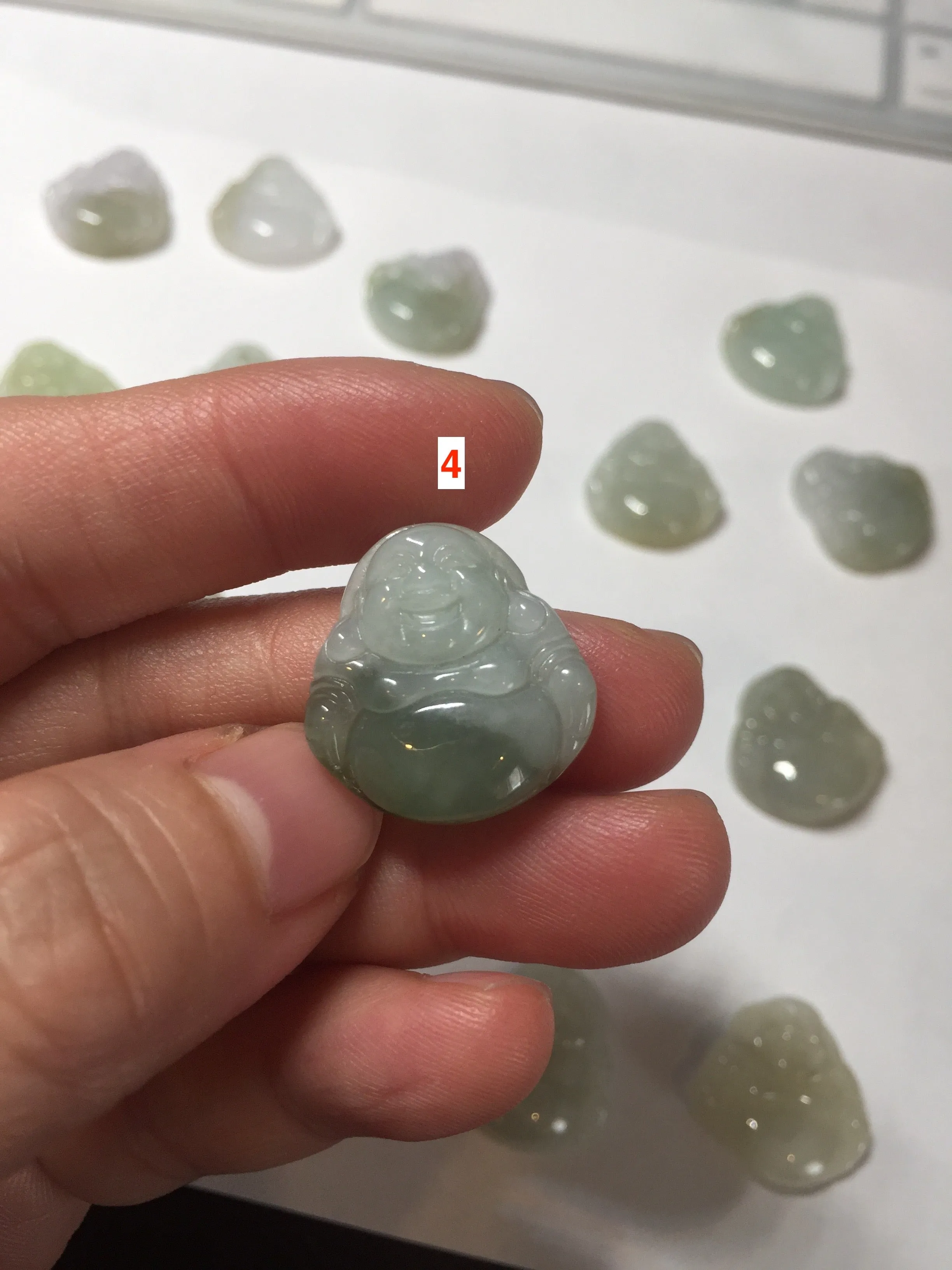 100% Natural type A icy watery light green white small happy Buddha (拇指佛) jadeite Jade pendant grooup F131