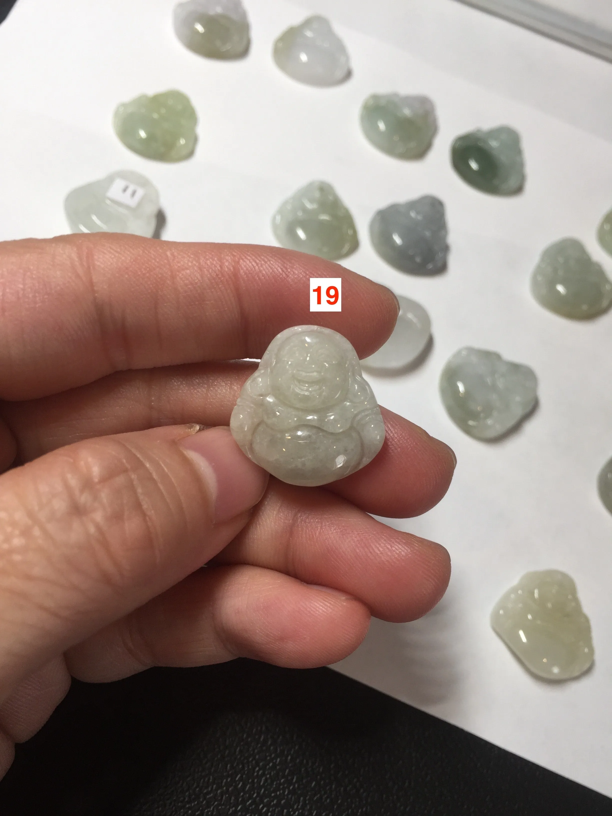 100% Natural type A icy watery light green white small happy Buddha (拇指佛) jadeite Jade pendant grooup F131