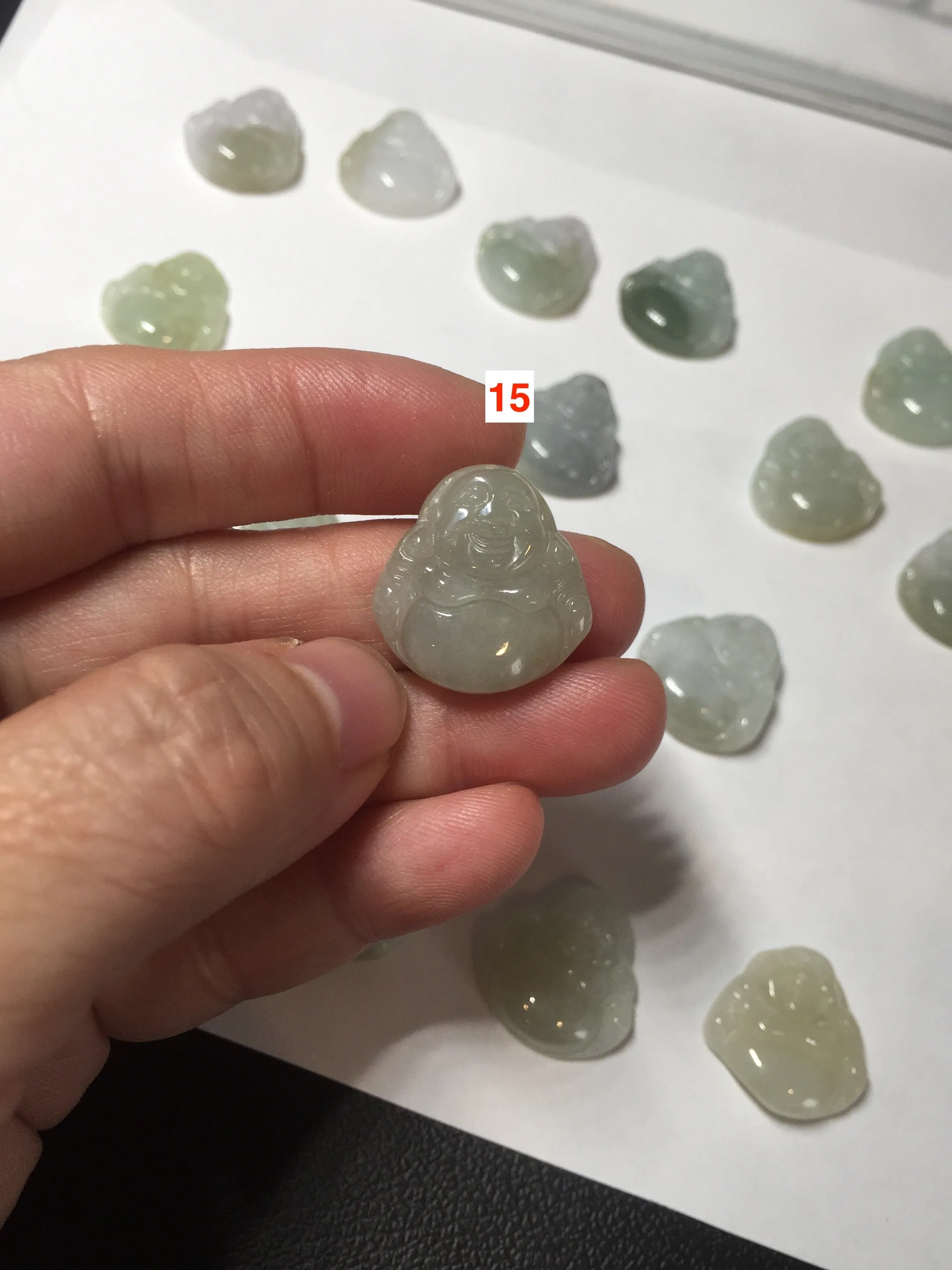 100% Natural type A icy watery light green white small happy Buddha (拇指佛) jadeite Jade pendant grooup F131