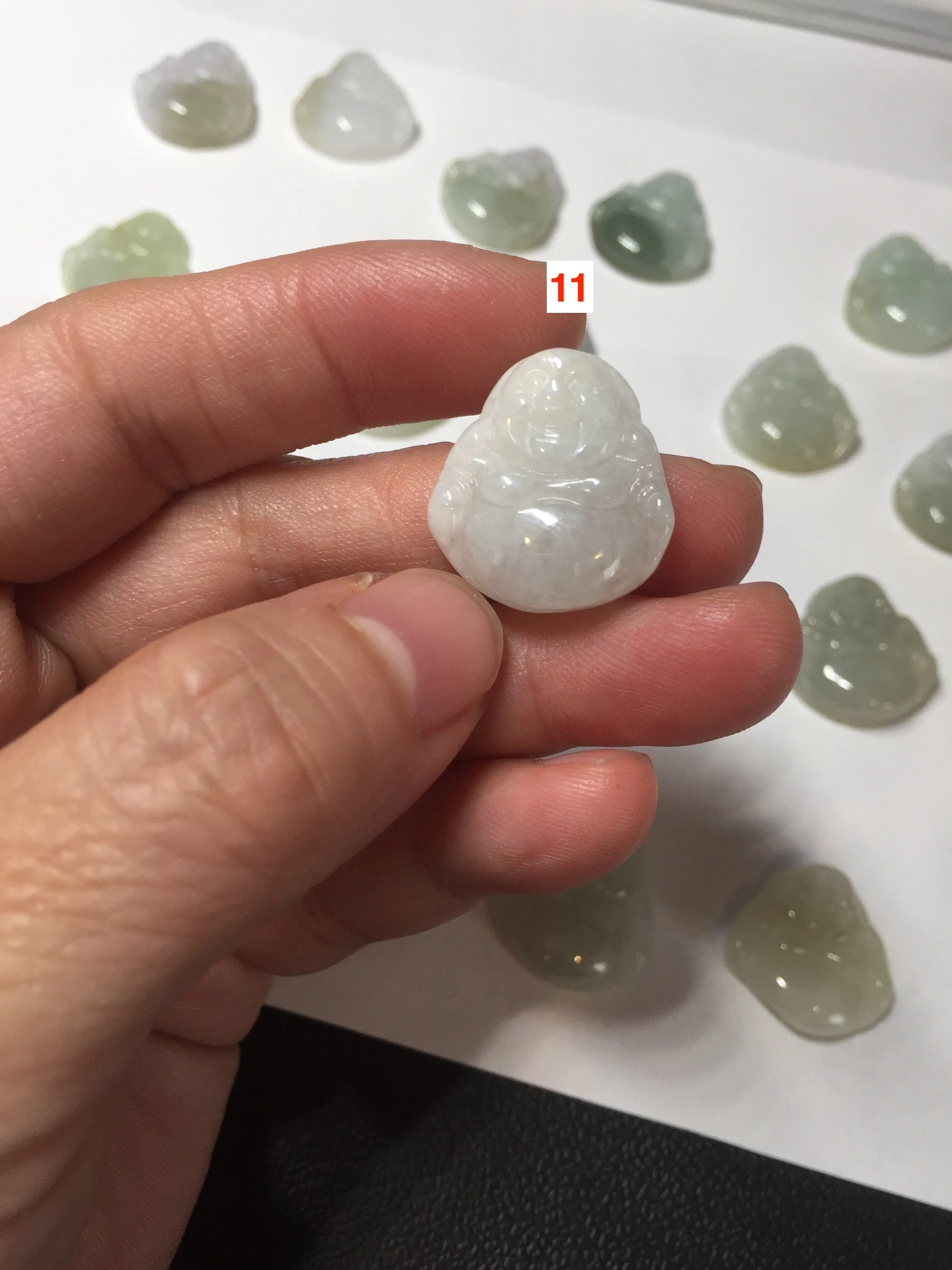 100% Natural type A icy watery light green white small happy Buddha (拇指佛) jadeite Jade pendant grooup F131