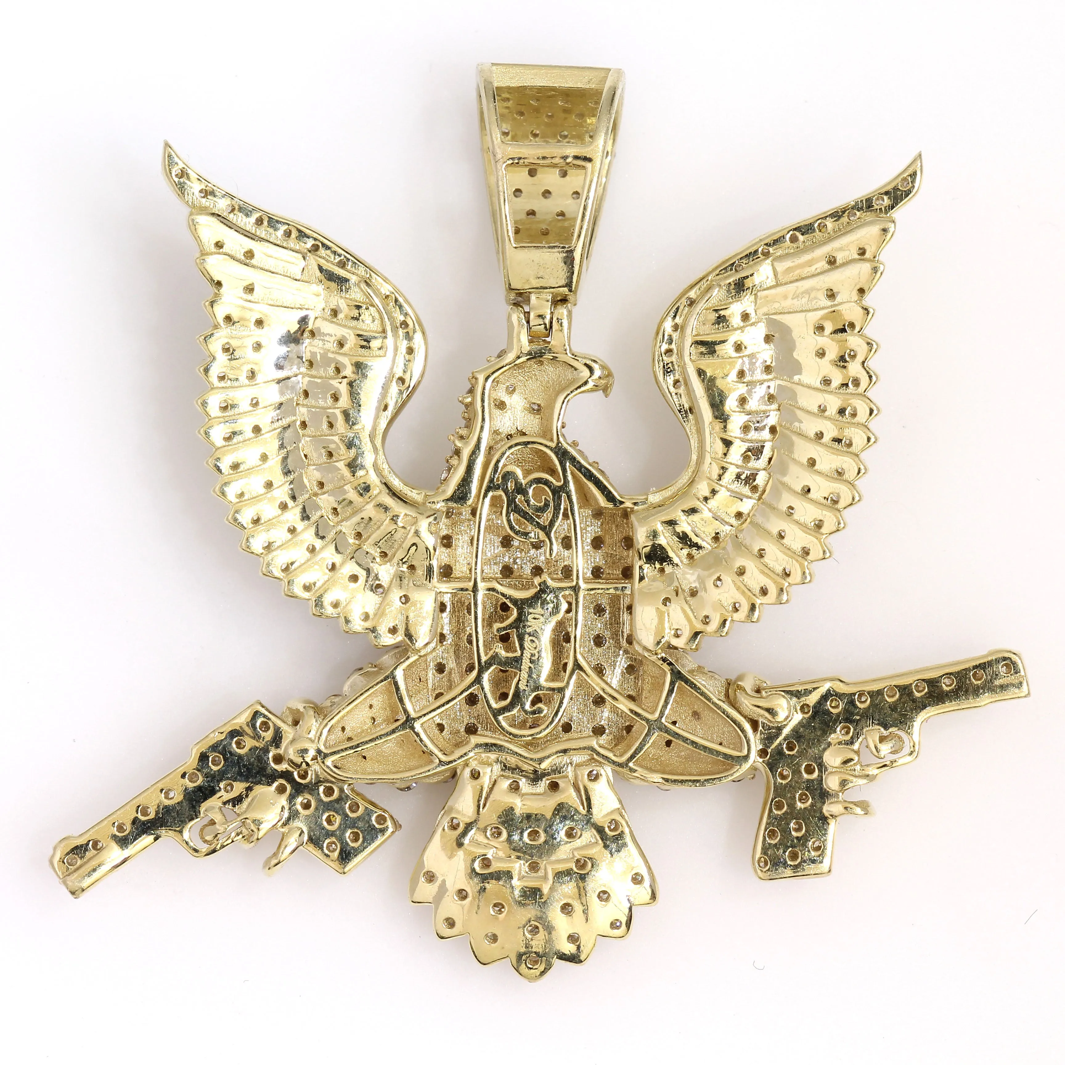 10K Yellow Gold Usa Eagle Pendant 3.2 Ctw