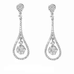 1.36CT Diamond Double Frame Drop Earrings Set In 14K White Gold W/ Floral Frame Setting