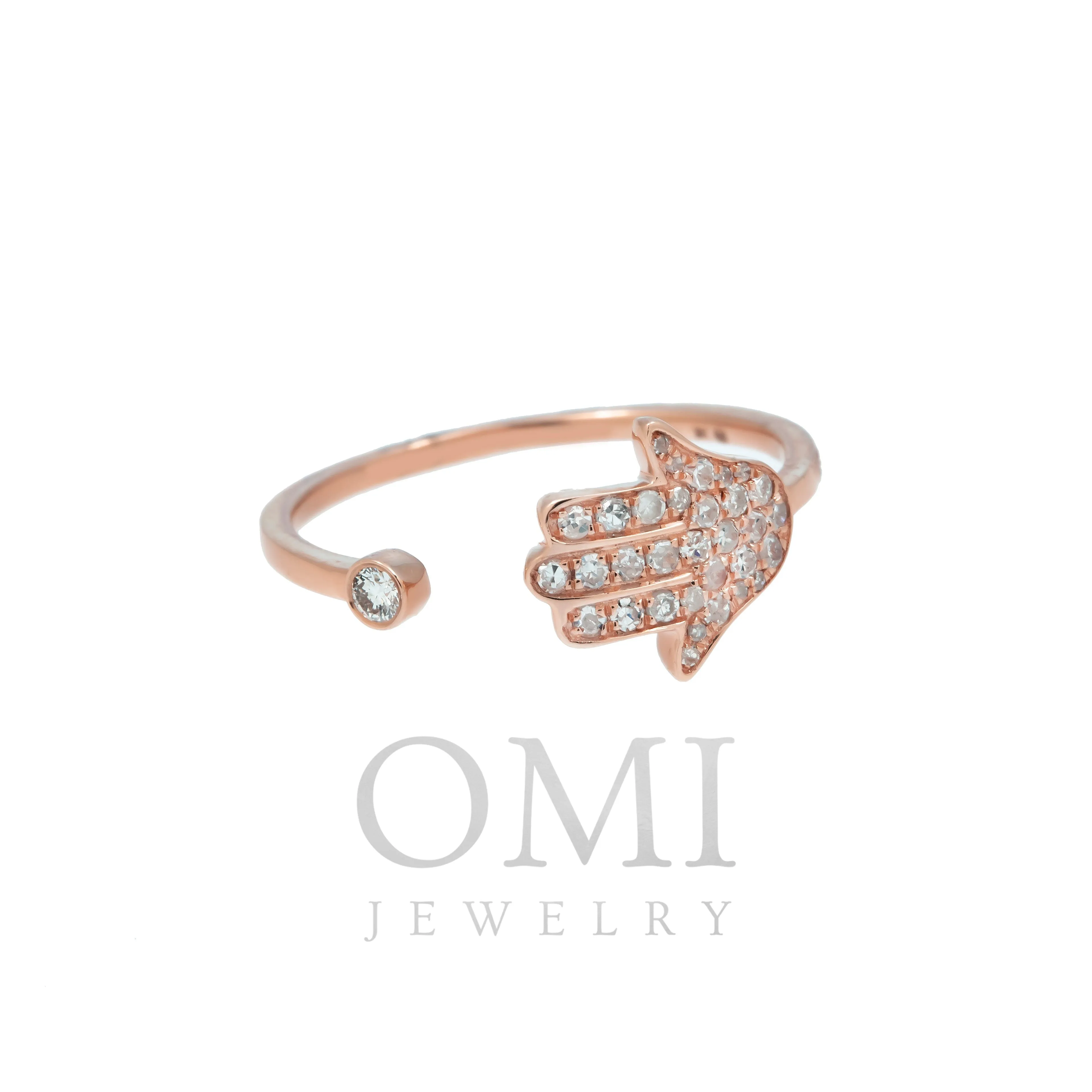 14K GOLD DIAMOND OPEN HAMSA PINKY RING 0.20 CT