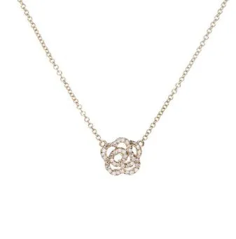 14K Gold Diamond Rose Pendant