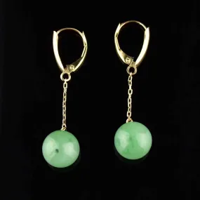 14K Gold Jade Dangle Ball Earrings