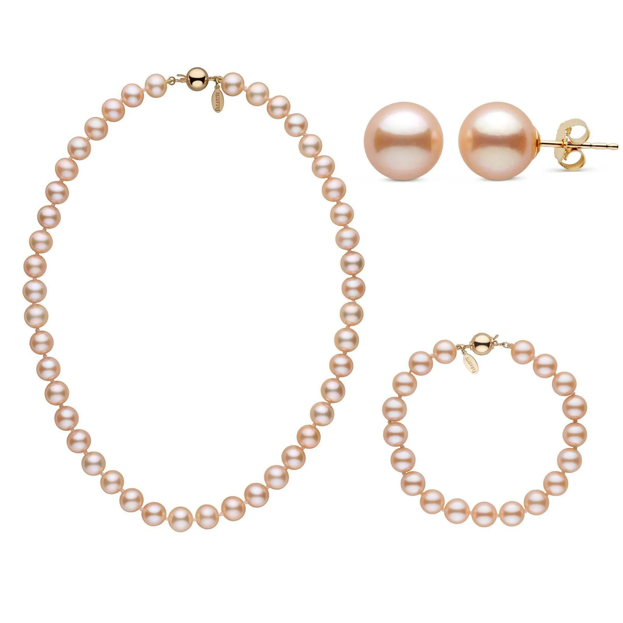 16 Inch 3 Piece 8.5-9.0 mm Pink to Peach Freshadama Freshwater Pearl Set