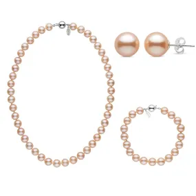 16 Inch 3 Piece 8.5-9.0 mm Pink to Peach Freshadama Freshwater Pearl Set