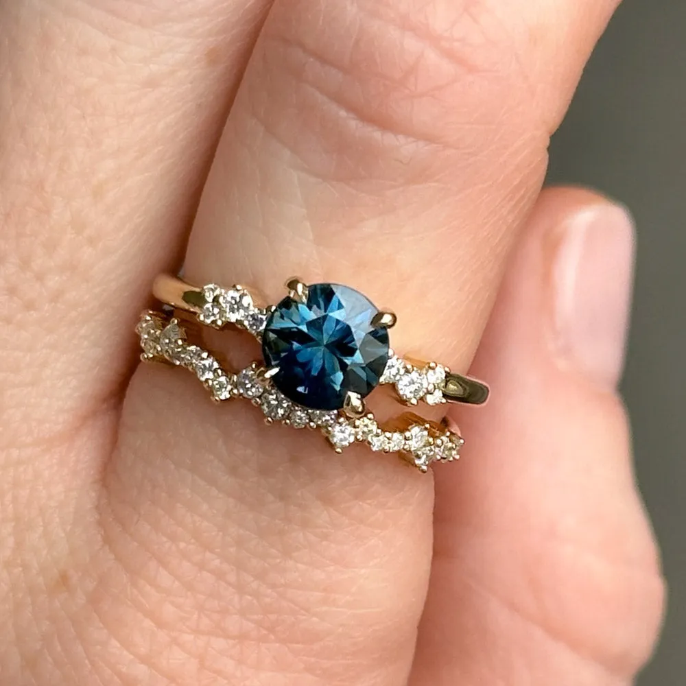 1.62ct Ocean Blue Madagascar Sapphire and Diamond Starry Night Low Profile Solitaire in 14k Yellow Gold