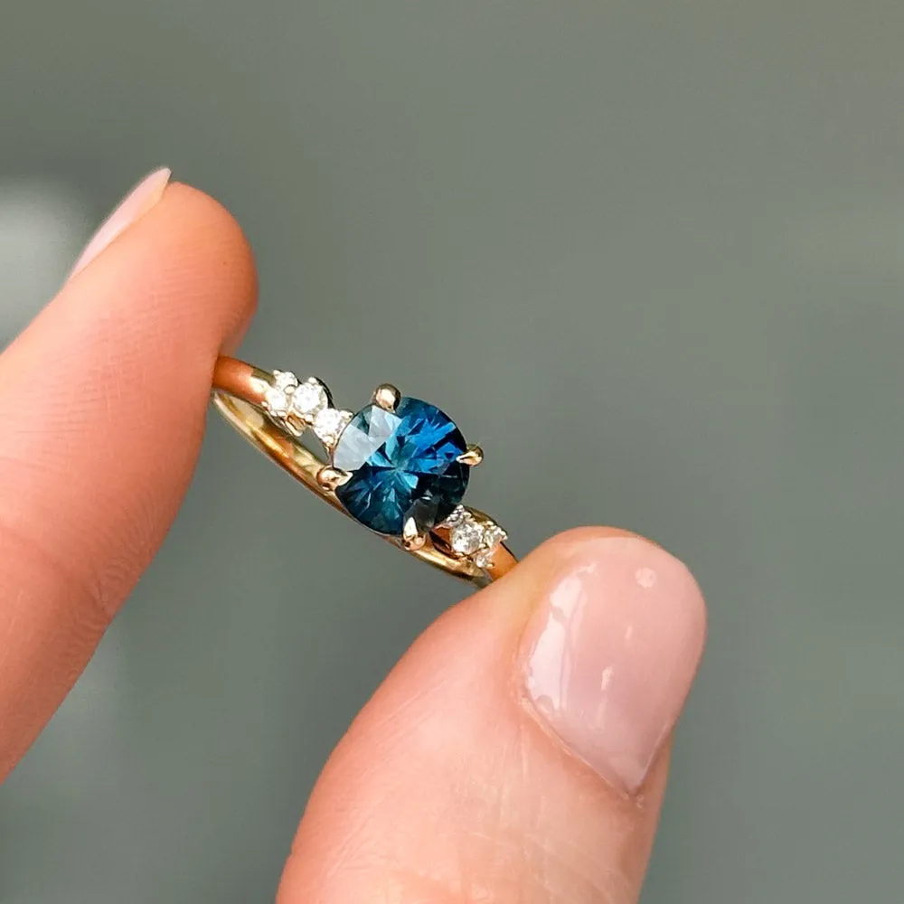 1.62ct Ocean Blue Madagascar Sapphire and Diamond Starry Night Low Profile Solitaire in 14k Yellow Gold