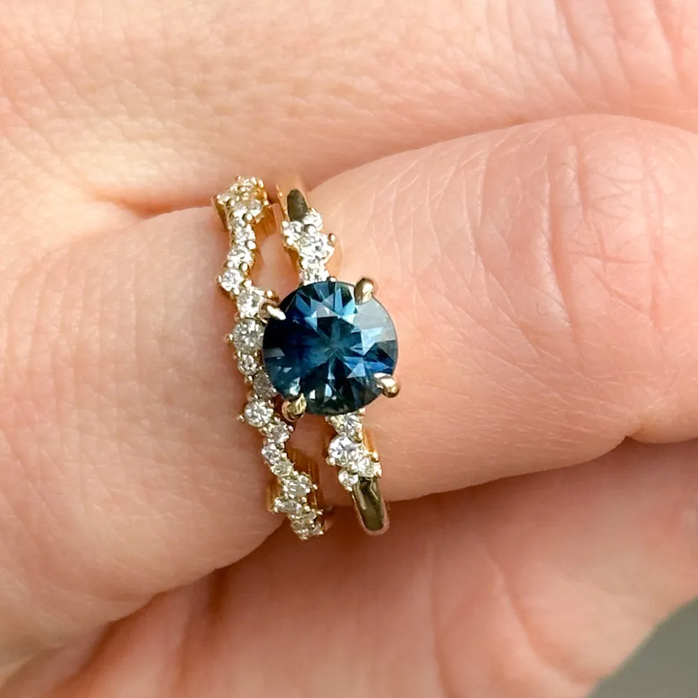 1.62ct Ocean Blue Madagascar Sapphire and Diamond Starry Night Low Profile Solitaire in 14k Yellow Gold