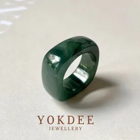 16.3mm A-Grade Natural Dark Bluish Green Jadeite Square Abacus Ring Band No. 161996