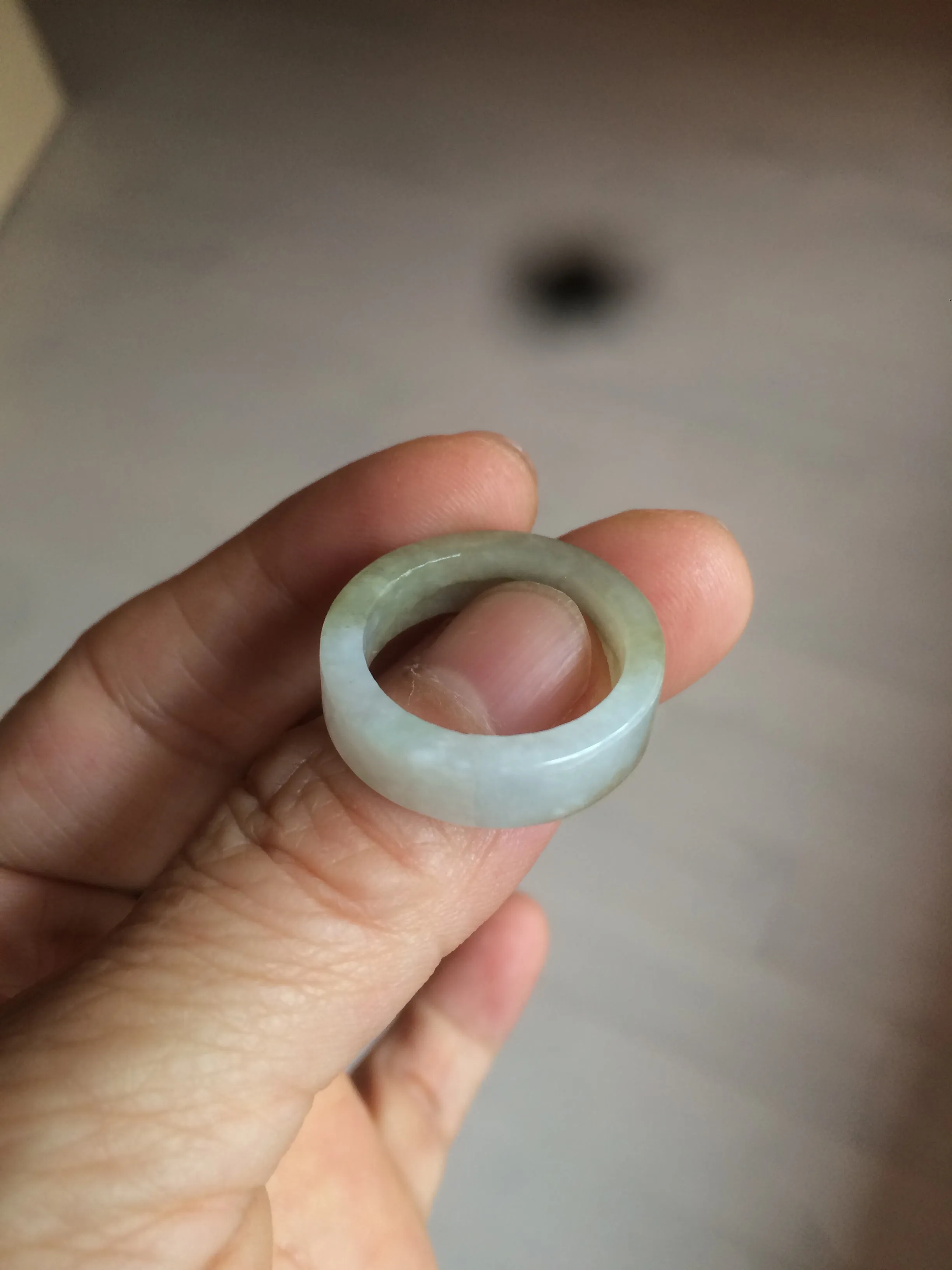 17.7mm/size 7 1/2 100% natural type A icy watery green/white/yellow jadeite jade band ring G105-7 1/2