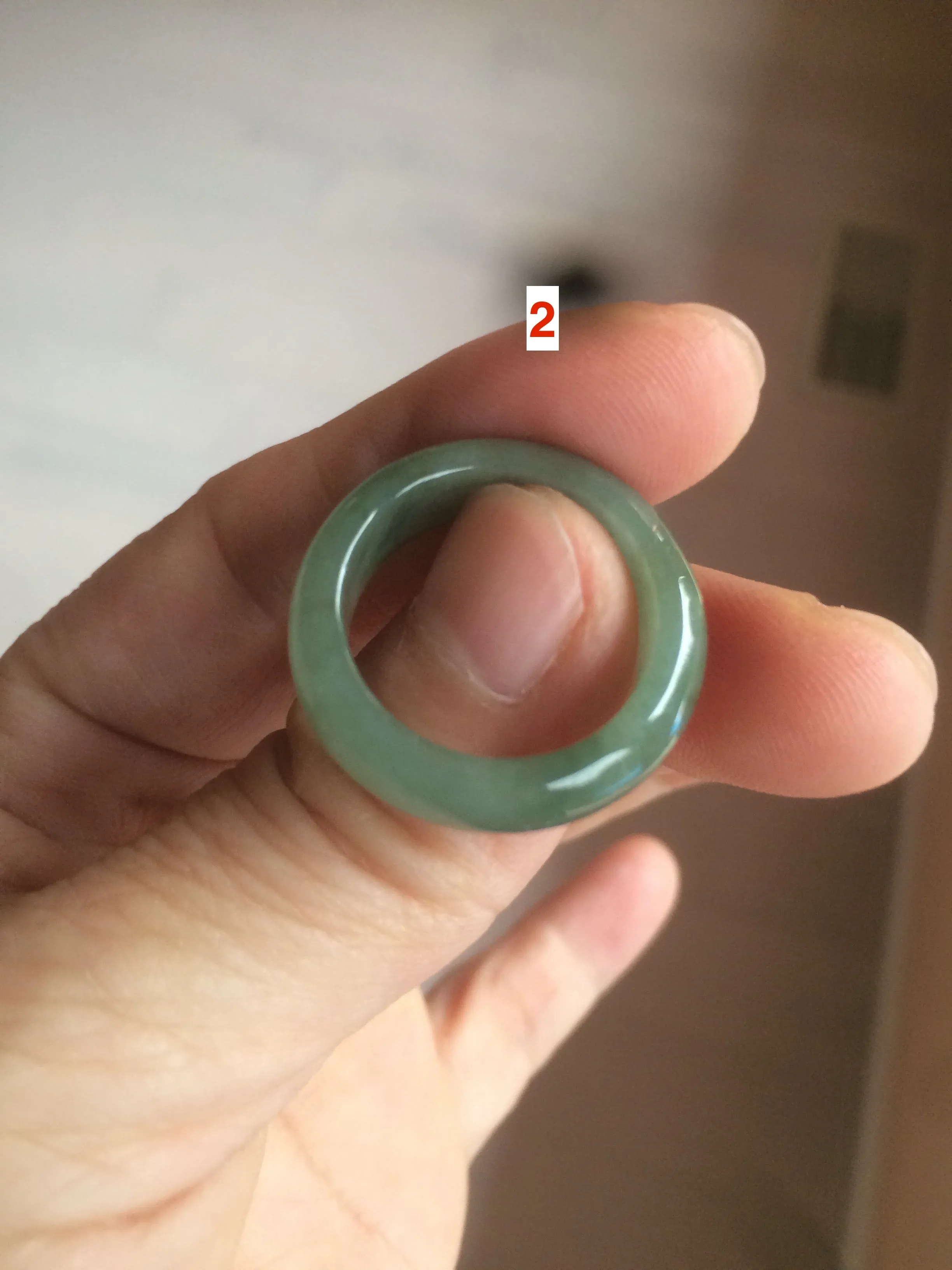 17.7mm/size 7 1/2 100% natural type A icy watery green/white/yellow jadeite jade band ring G105-7 1/2