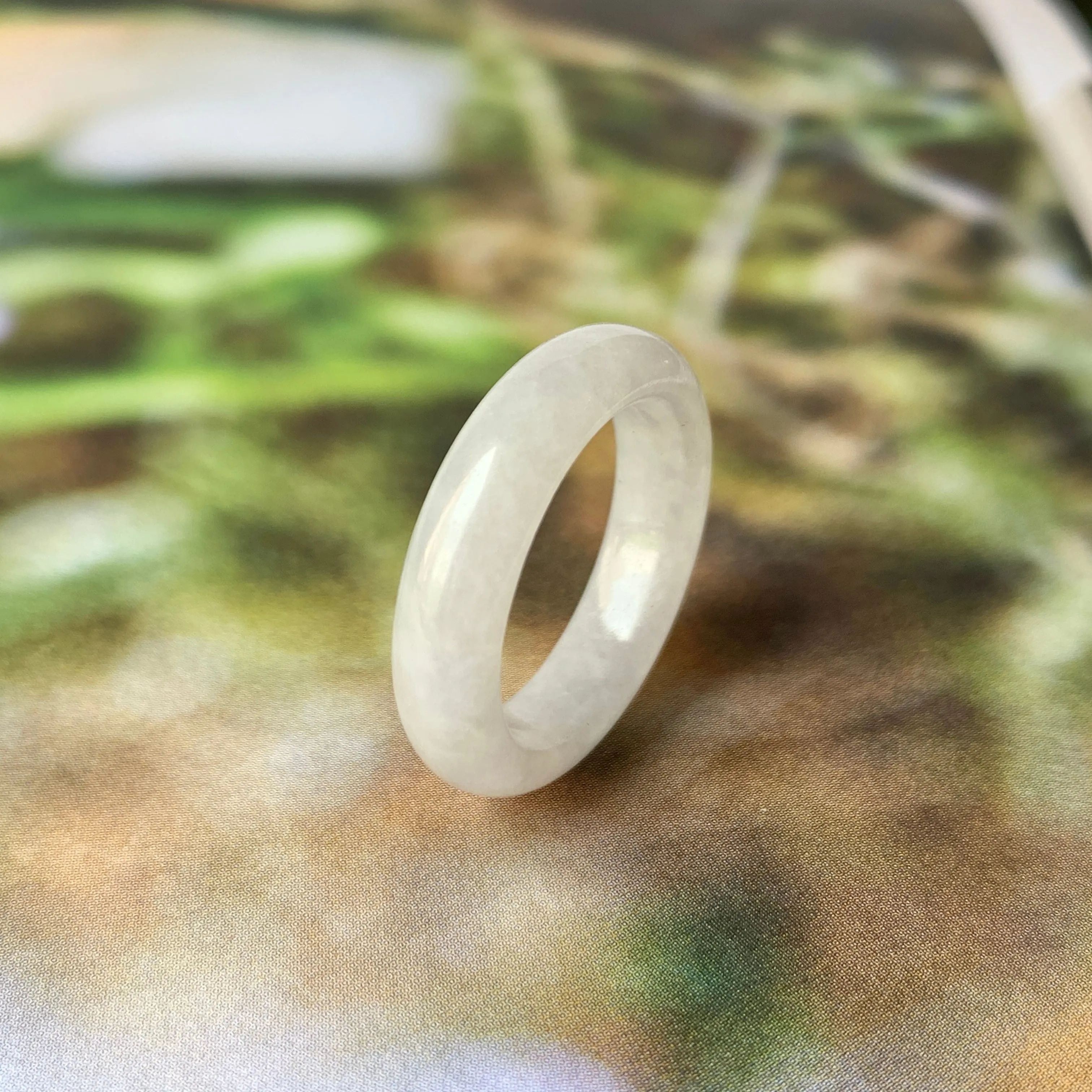 18.1mm A-Grade Natural Chiffon White Jadeite Abacus Ring Band No.162346