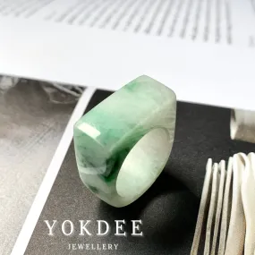 18.2mm A-Grade Natural Moss On Snow Jadeite Ring Band No.220474