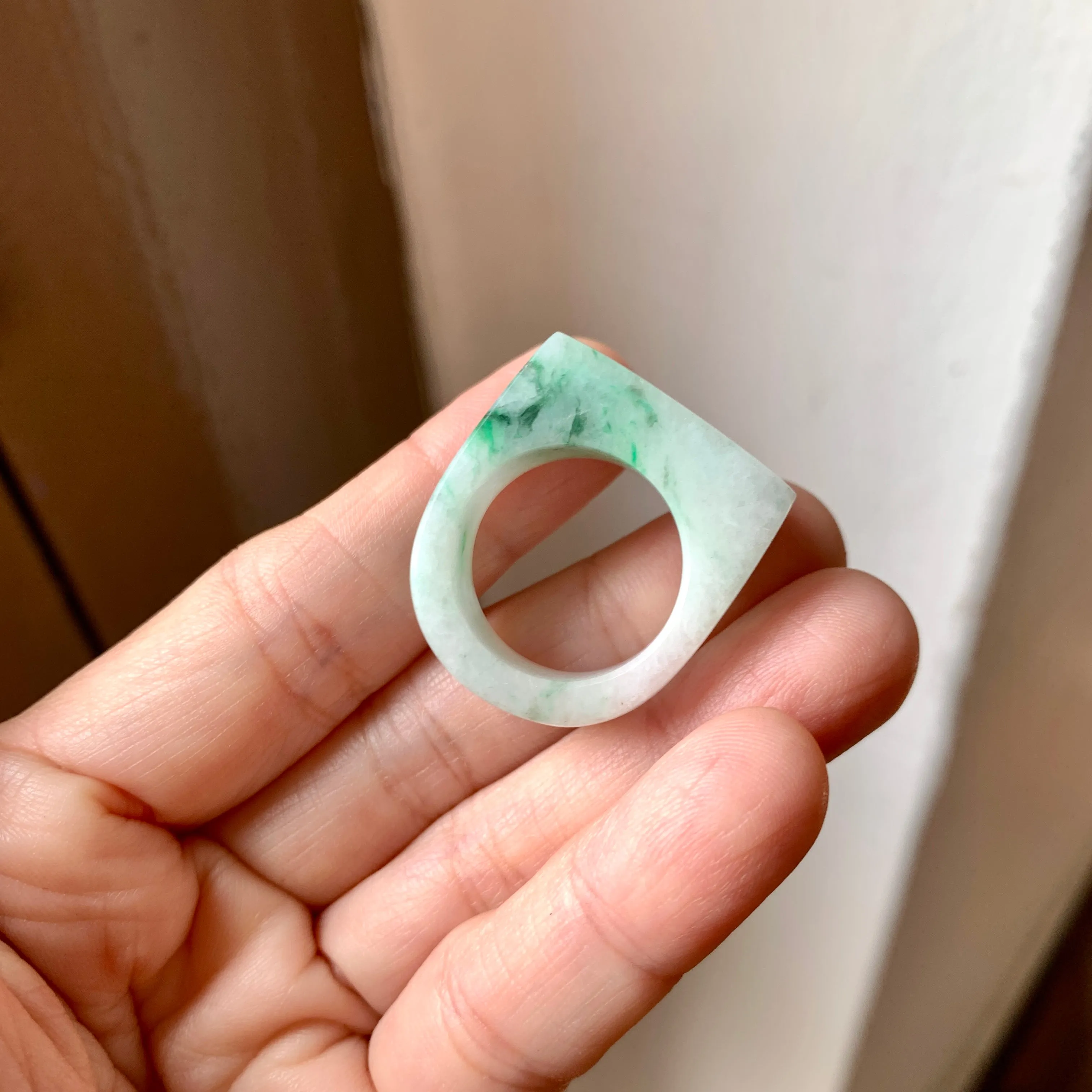 18.2mm A-Grade Natural Moss On Snow Jadeite Ring Band No.220474