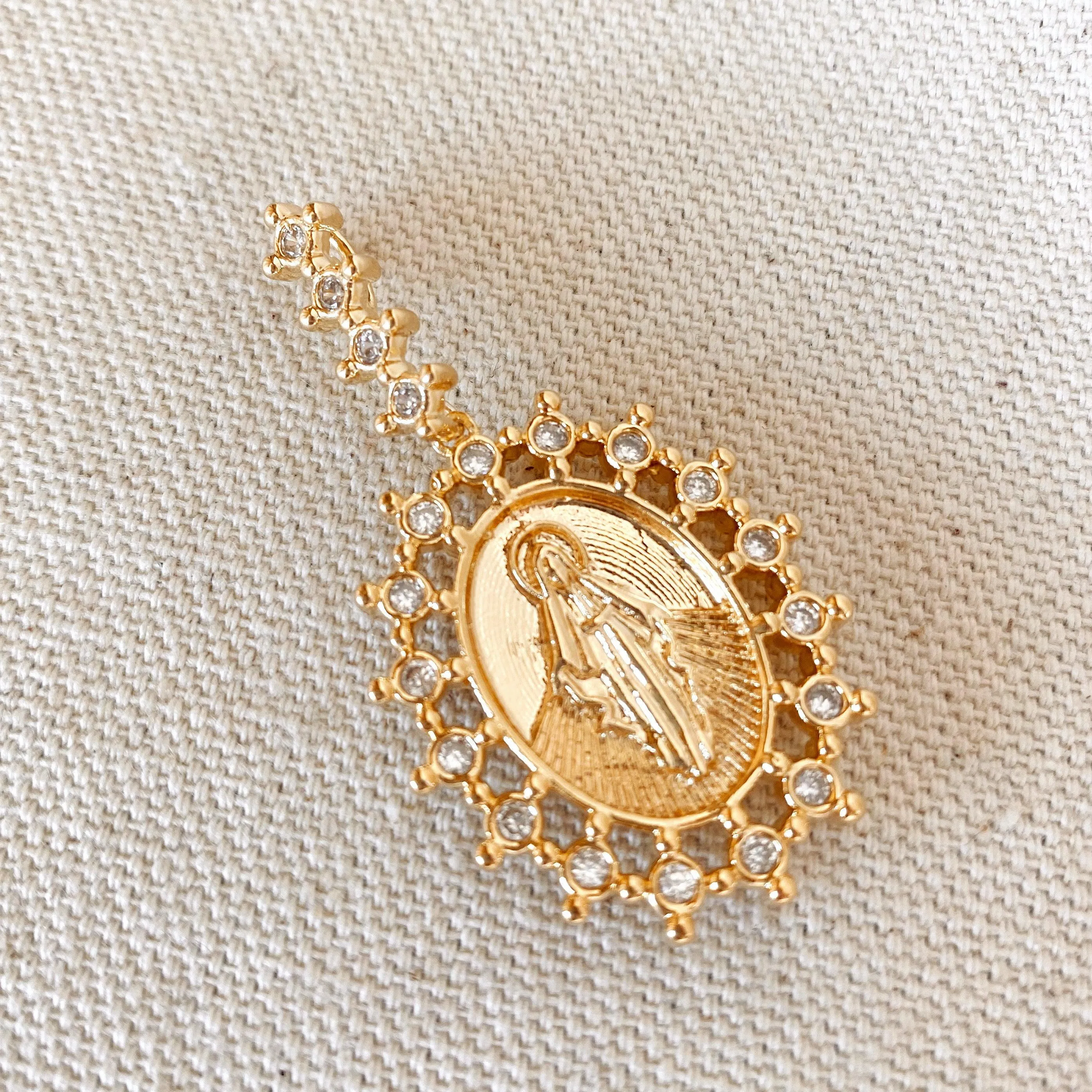 18k Gold Filled Double Sided Lady Mother of Grace Pendant