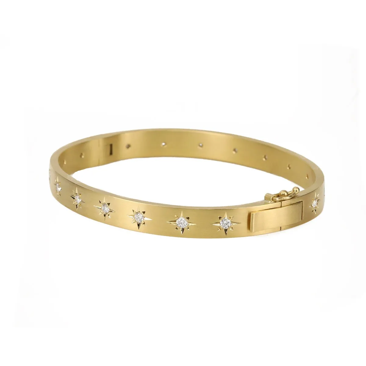 18K Gold Wide Hinged Bangle Bracelet with 18 Star-Set Diamonds