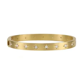 18K Gold Wide Hinged Bangle Bracelet with 18 Star-Set Diamonds