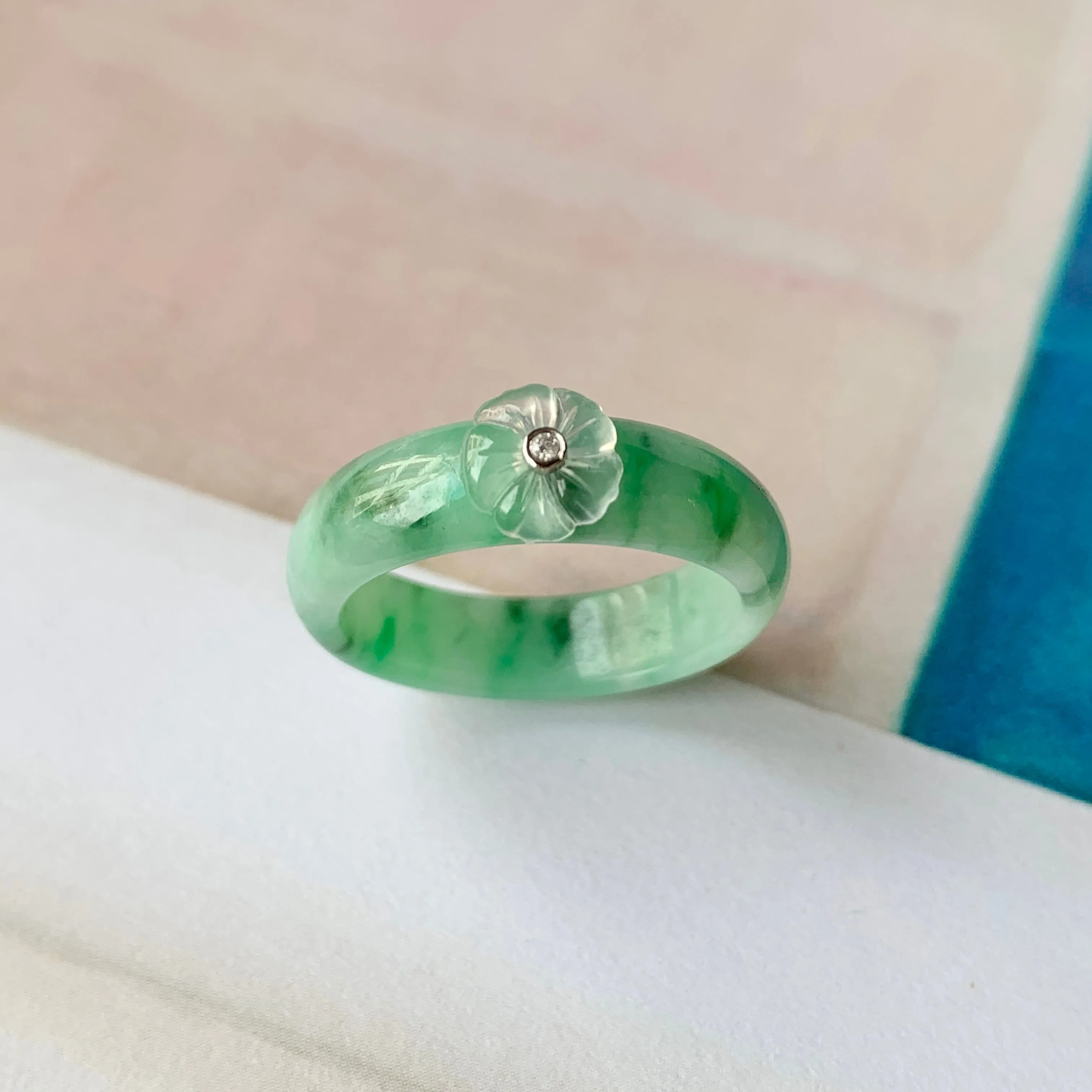 19.3mm A-Grade Natural Jadeite Bespoke Joseon Ring (Sakura Flower) No.162084