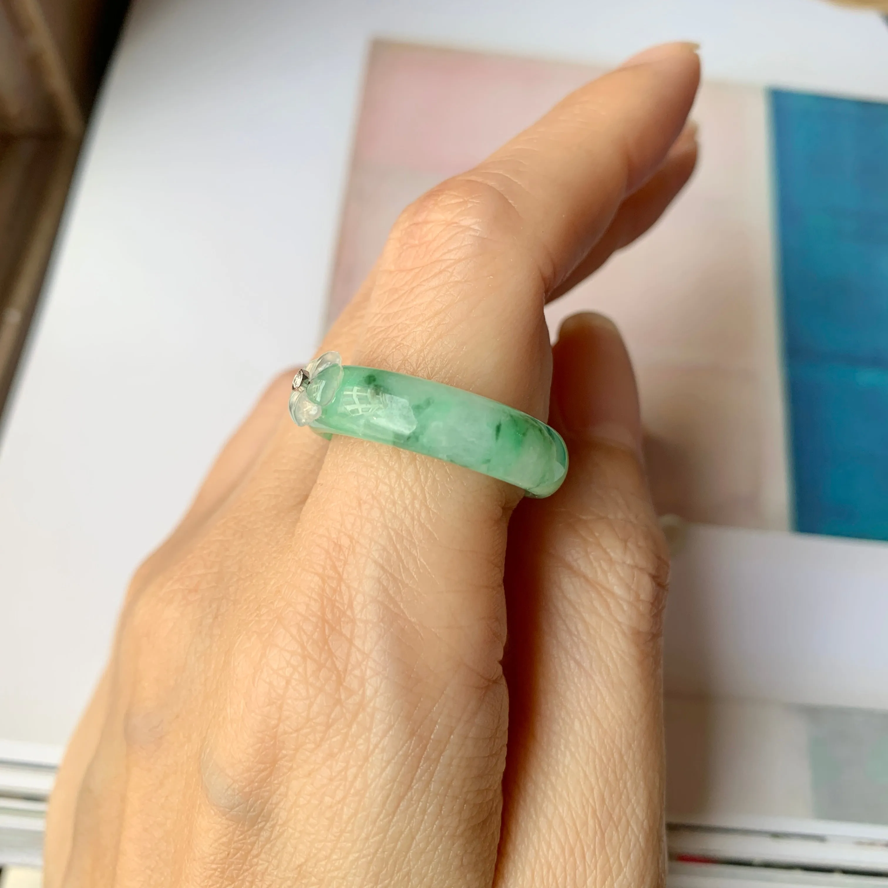 19.3mm A-Grade Natural Jadeite Bespoke Joseon Ring (Sakura Flower) No.162084