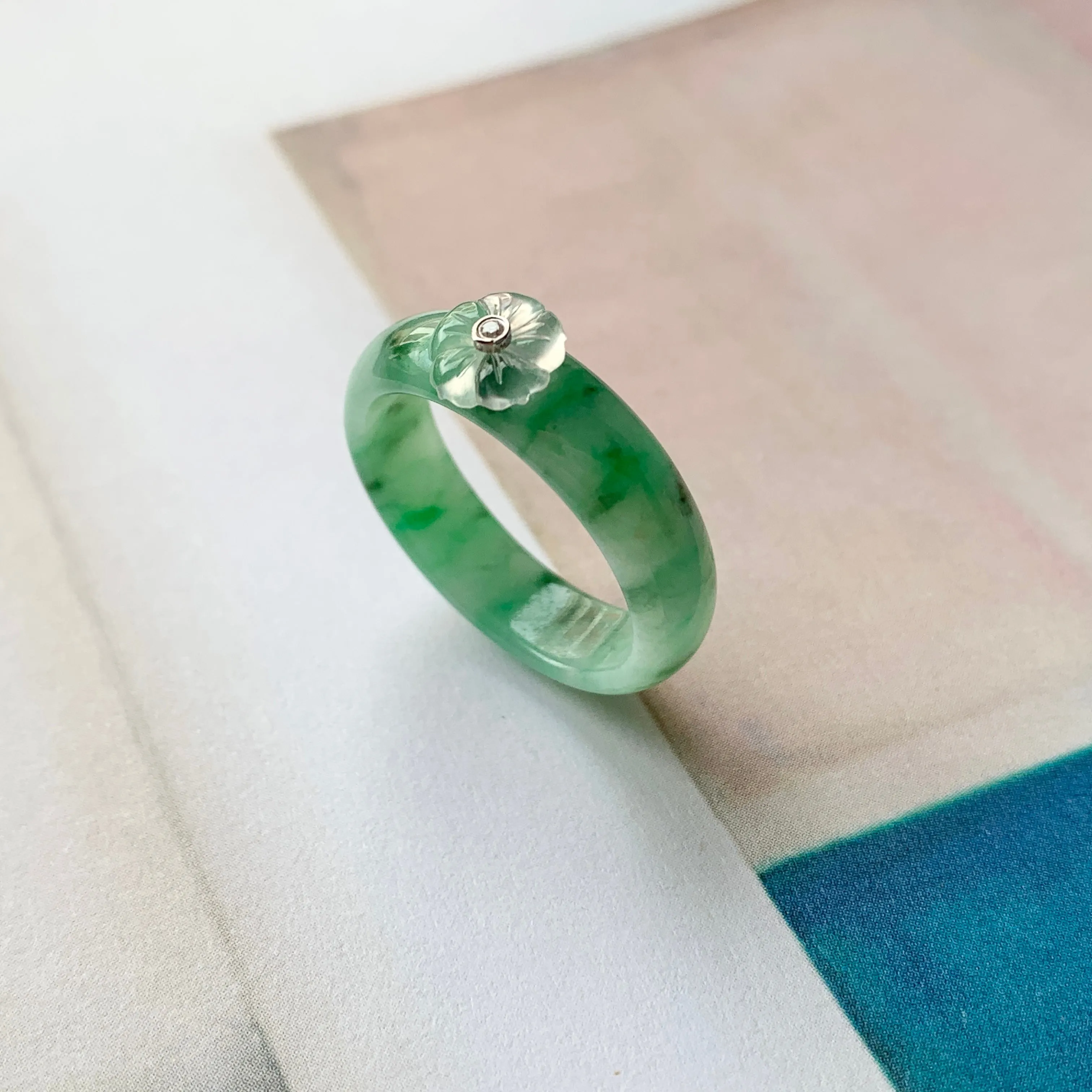 19.3mm A-Grade Natural Jadeite Bespoke Joseon Ring (Sakura Flower) No.162084