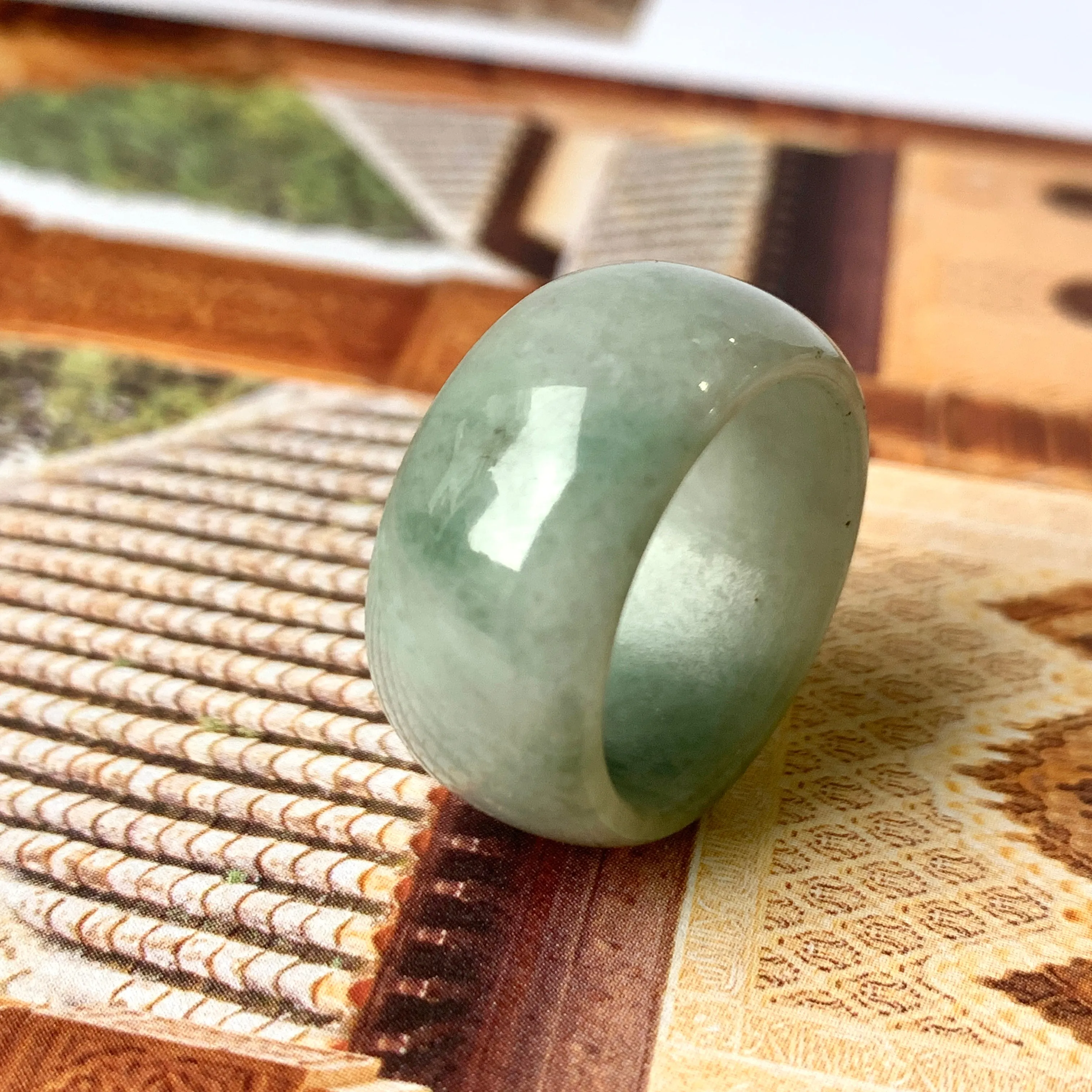 19.4mm A-Grade Natural Bluish Green Jadeite Abacus Band No.161590