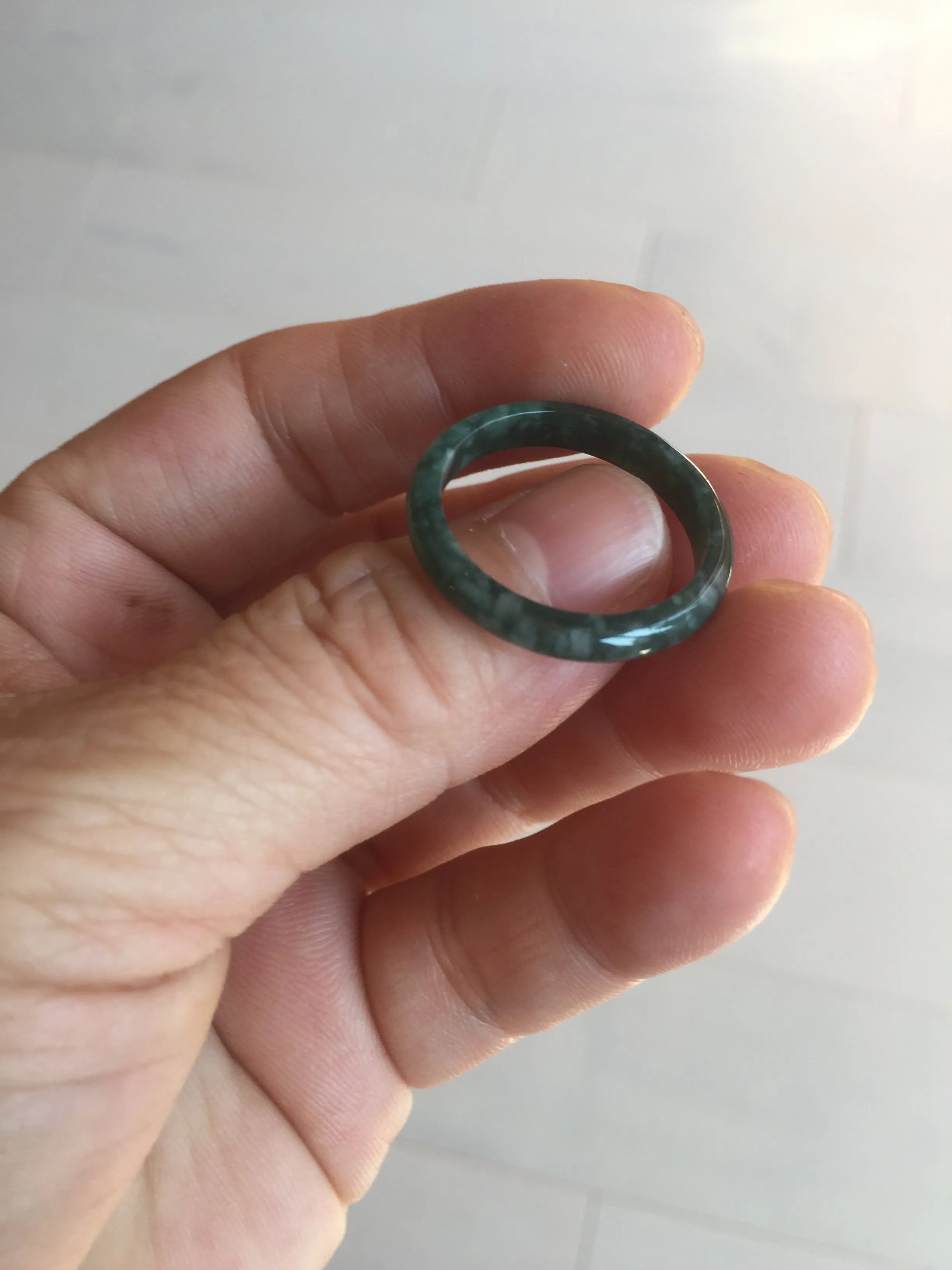 19.8mm size 10 100% natural type A icy watery dark green/blue/white/gray jadeite jade band ring BP69