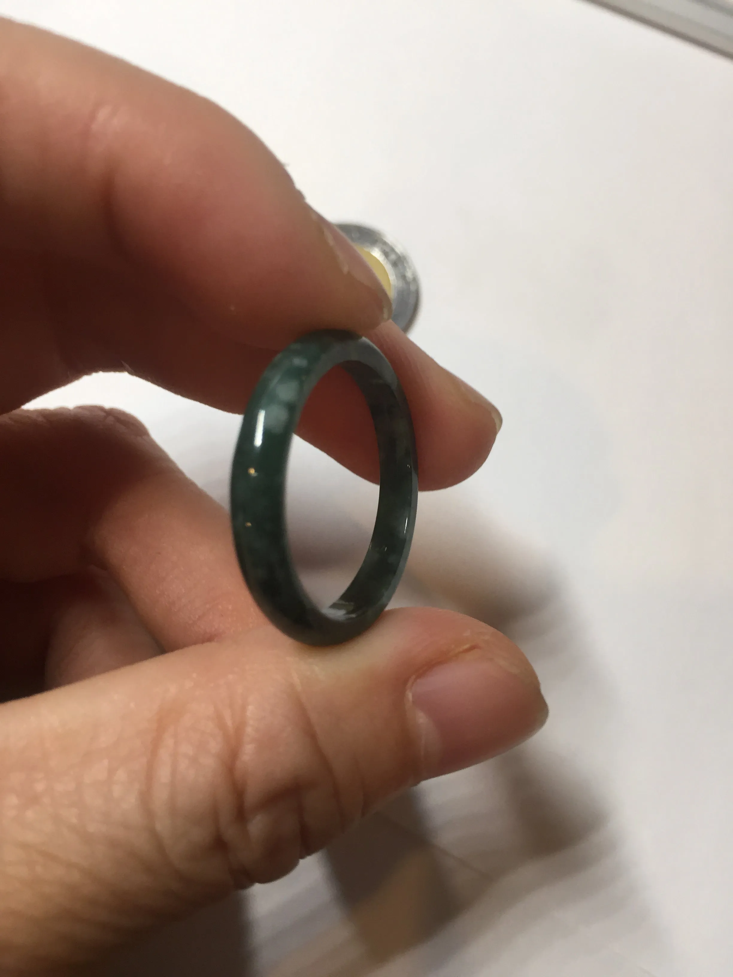 19.8mm size 10 100% natural type A icy watery dark green/blue/white/gray jadeite jade band ring BP69