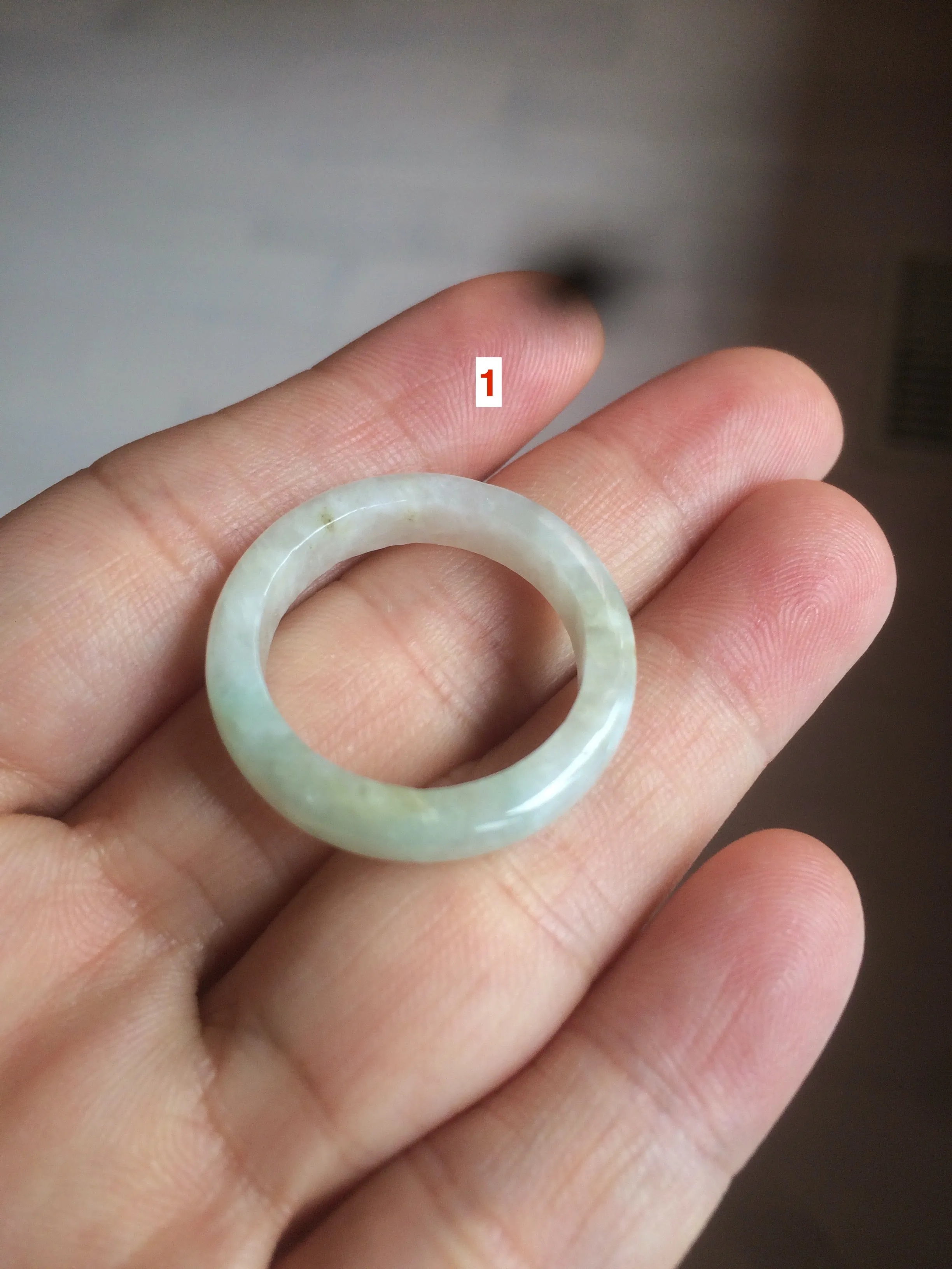 19.8mm/size 10 100% natural type A icy watery green/white/yellow jadeite jade band ring G105- 10