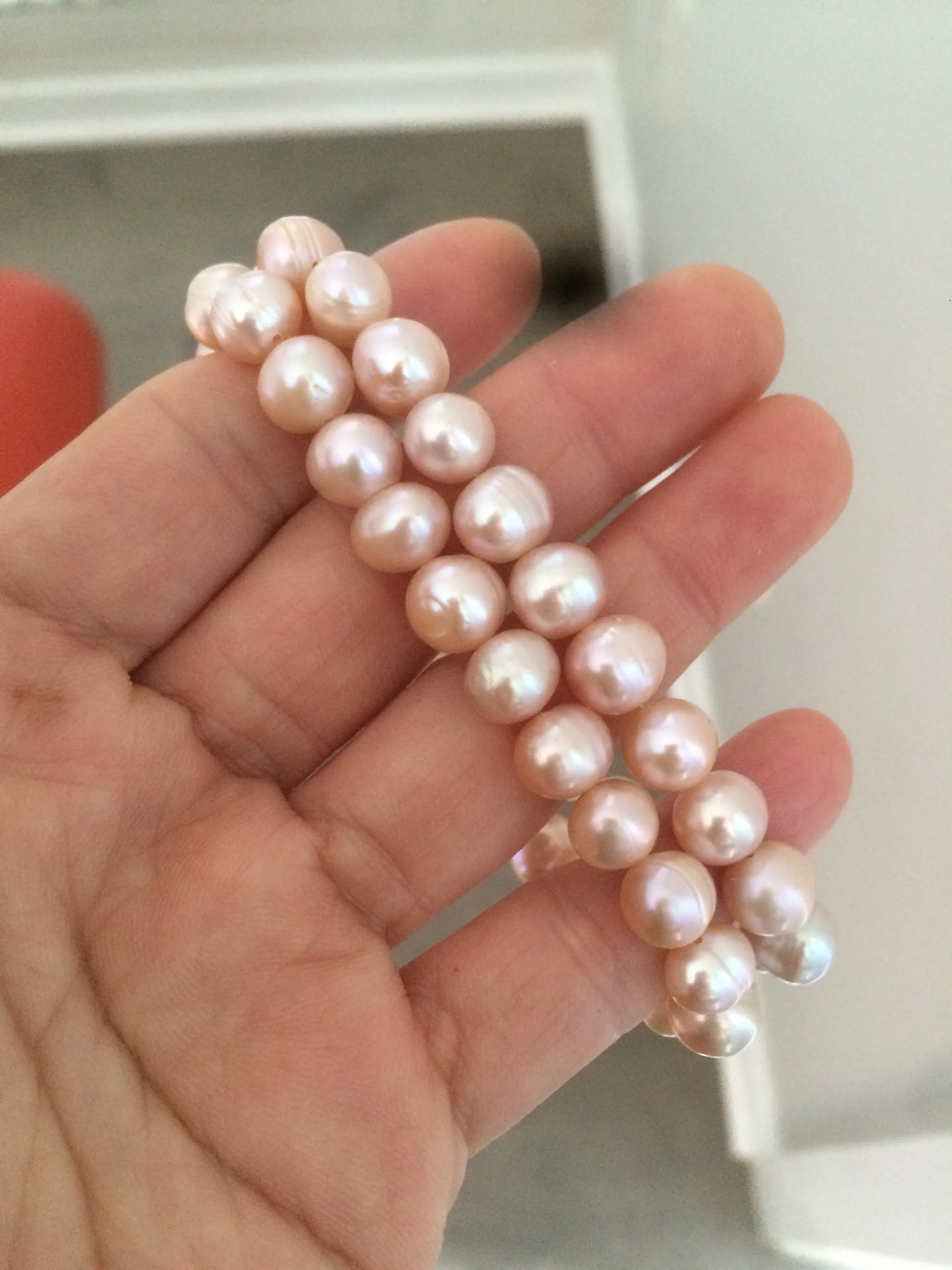 2 pieces Genuine cultured 8-8.5mm freshwater high luster reflective pink pearl bracelet PB-2