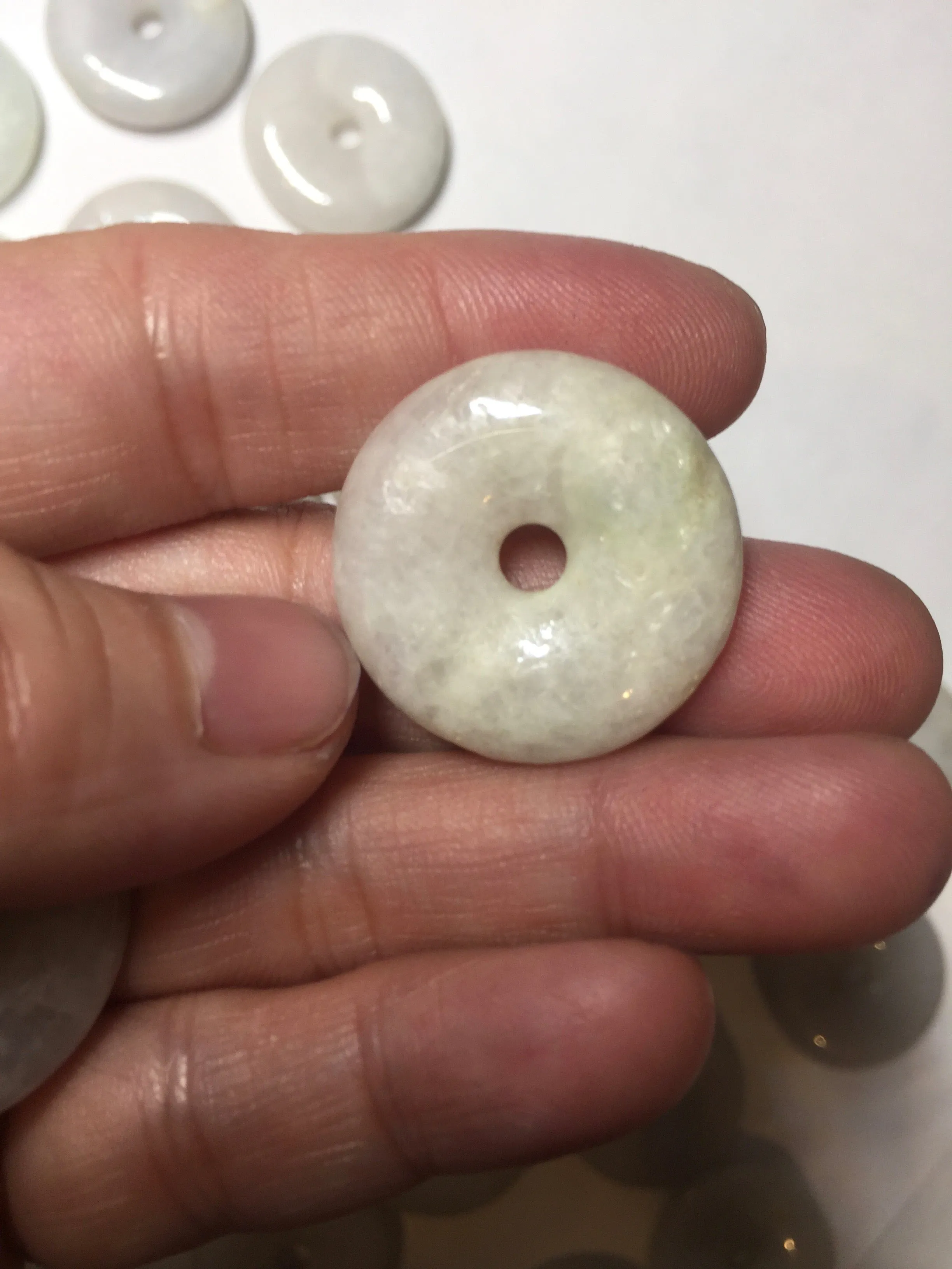 24-25mm Type A 100% Natural dark green/white Jadeite Jade Safety Guardian Button donut Pendant group AK40-1 (Add-on items)