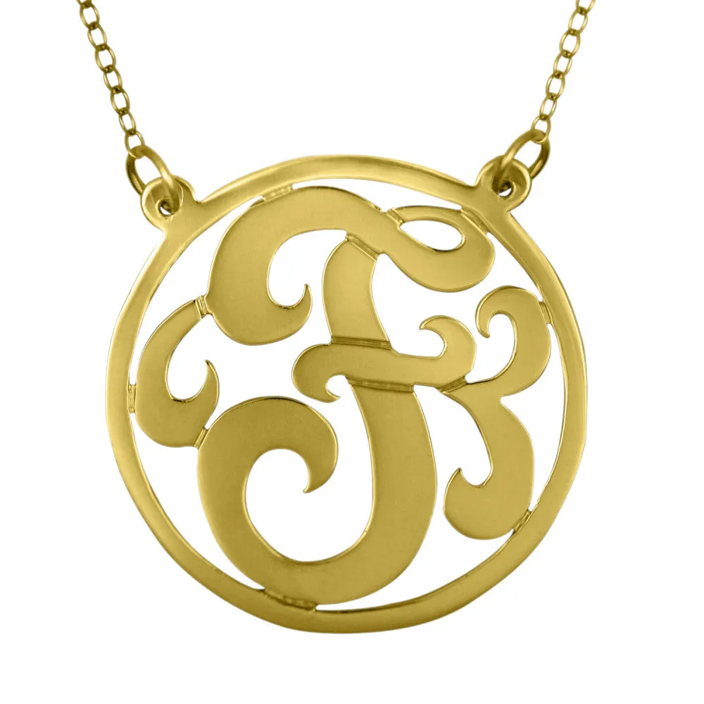 24K Gold Plated Rimmed Swirly Initial Necklace~Split Chain