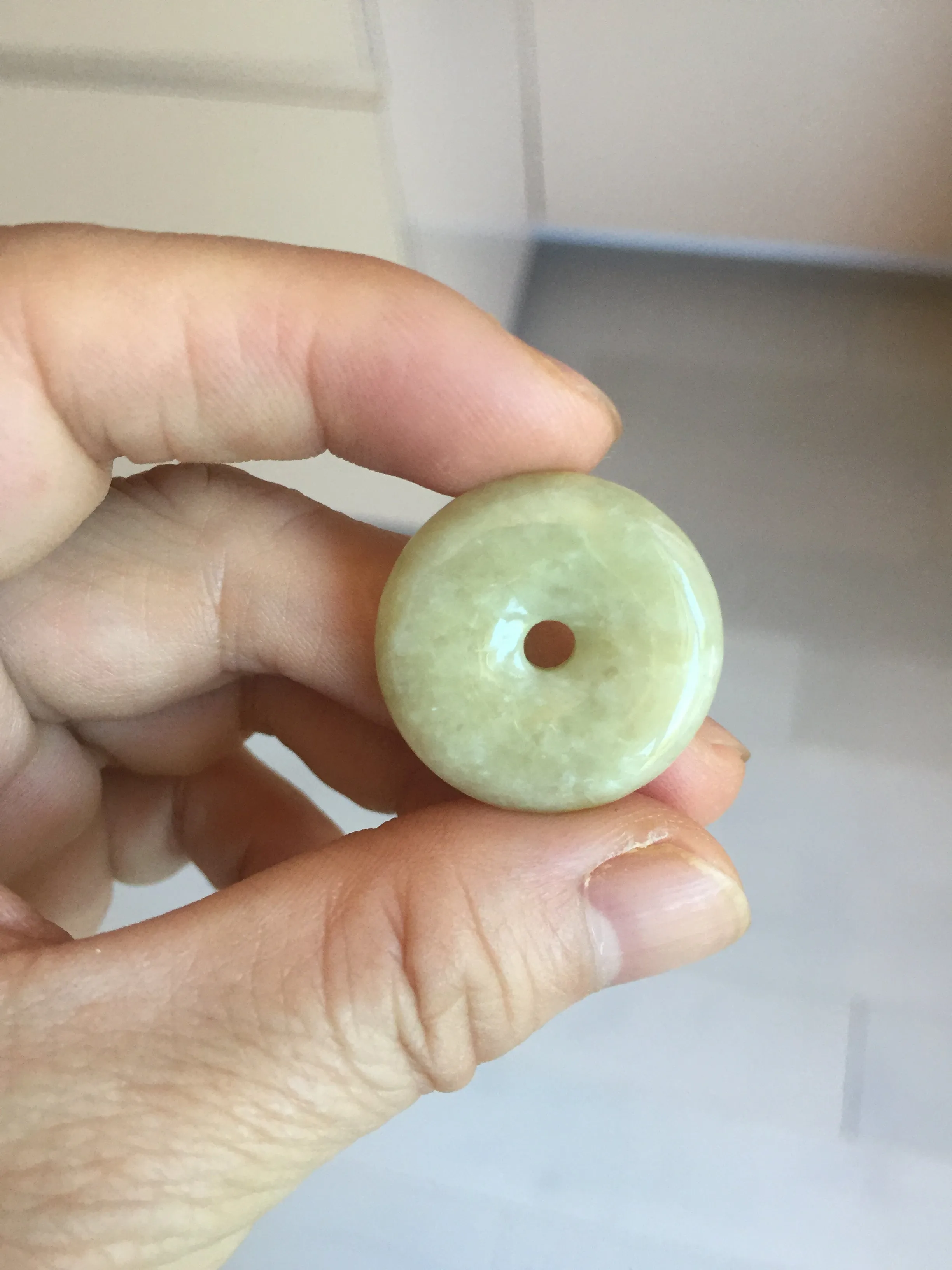 25mm 100% Natural light green/blue/gray/yellow jadeite Jade Safety Guardian Button(donut) Pendant AR101