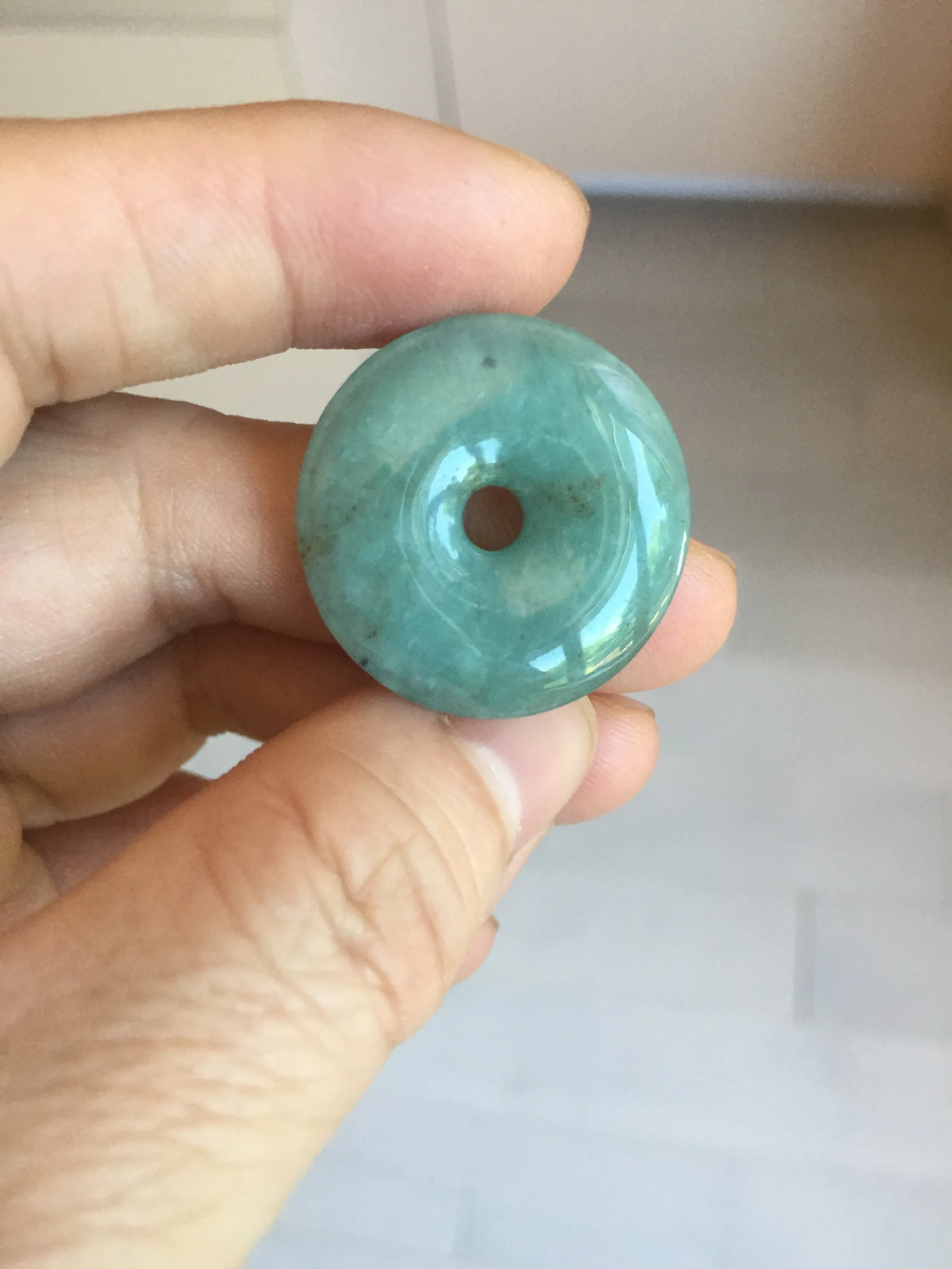 25mm 100% Natural light green/blue/gray/yellow jadeite Jade Safety Guardian Button(donut) Pendant AR101