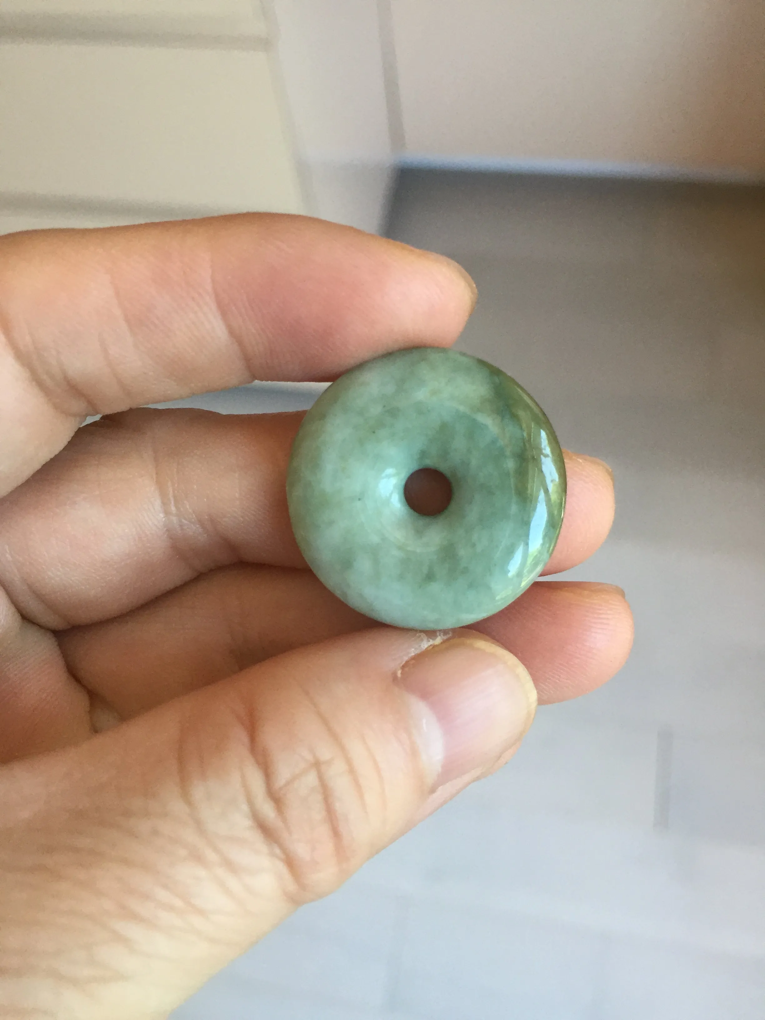 25mm 100% Natural light green/blue/gray/yellow jadeite Jade Safety Guardian Button(donut) Pendant AR101