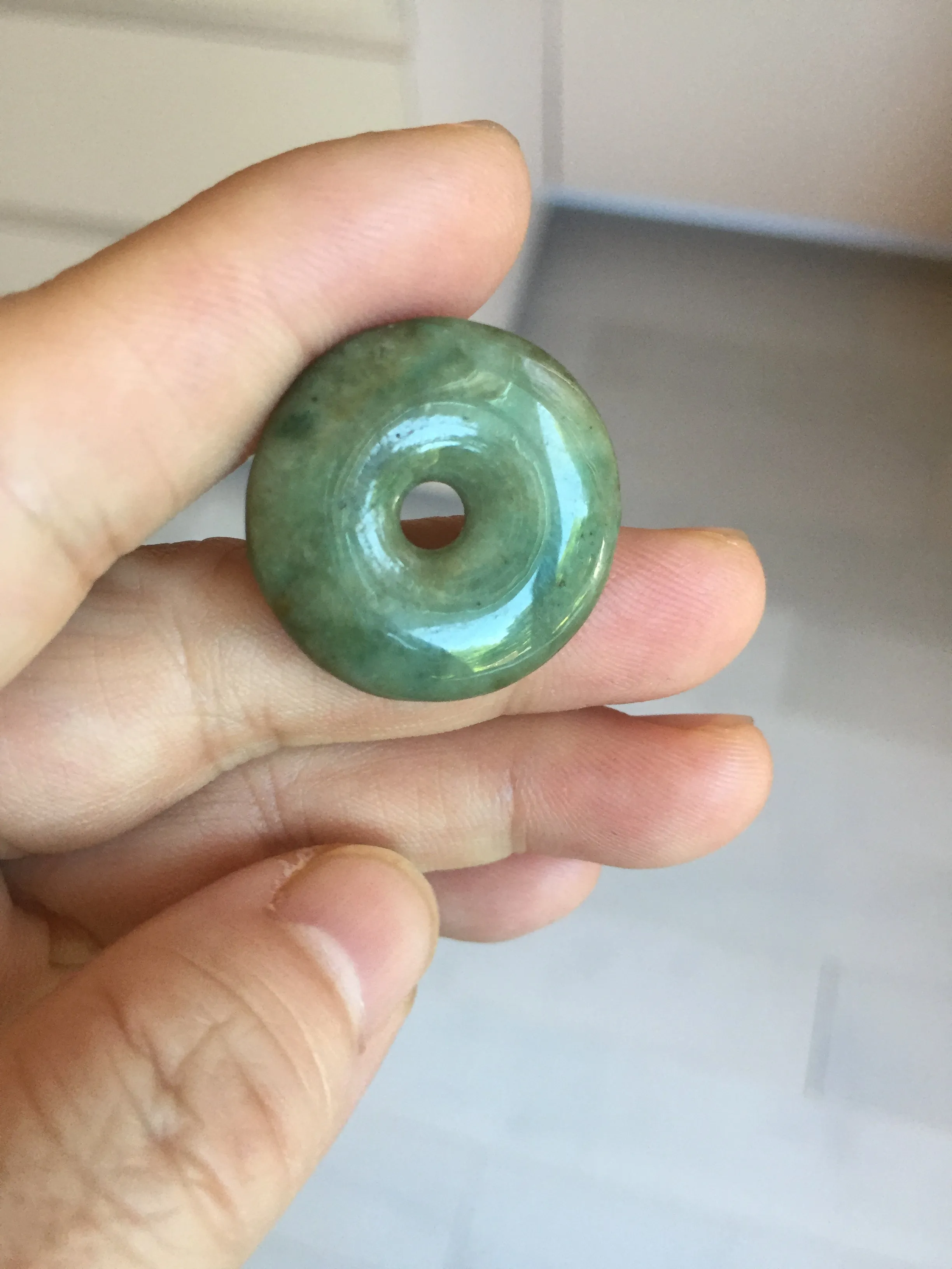 25mm 100% Natural light green/blue/gray/yellow jadeite Jade Safety Guardian Button(donut) Pendant AR101