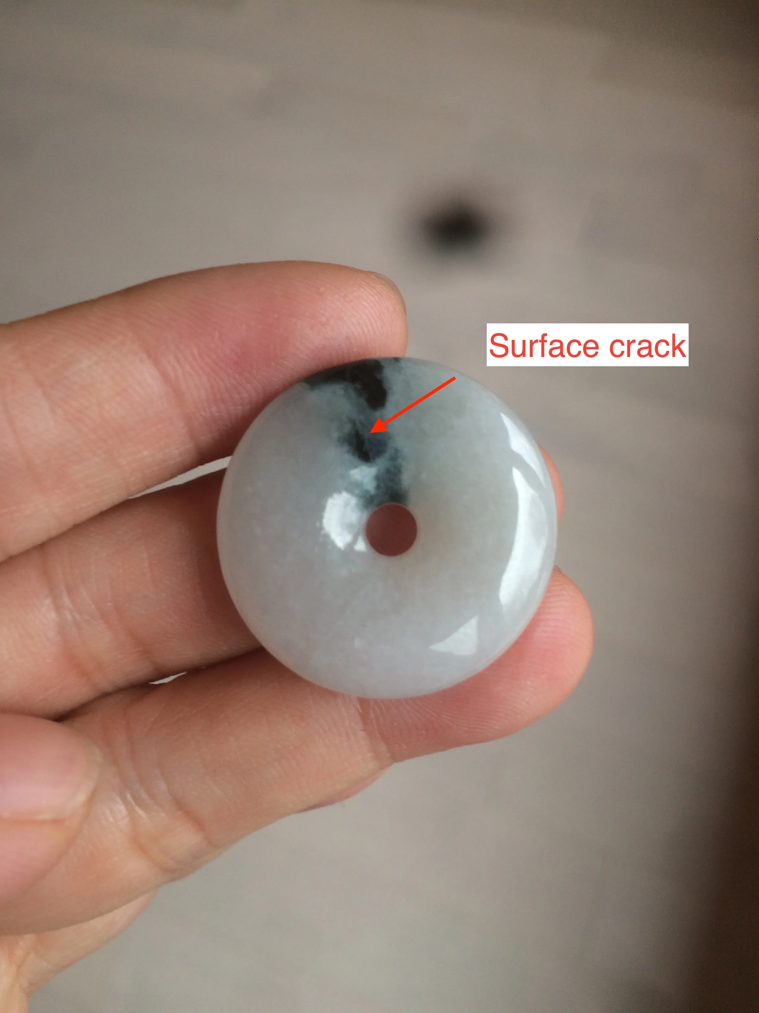 26.2/6mm 100% Natural icy watery green/white with green floating flowers jadeite Jade Safety Guardian Button(donut) Pendant/worry stone BF48